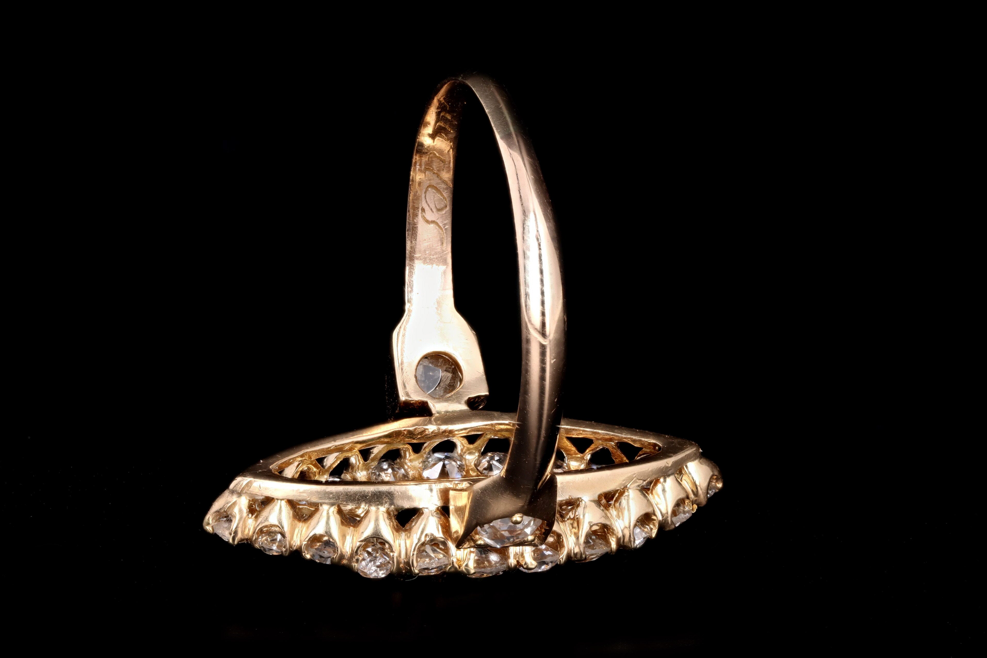 Victorian 18K Yellow Gold .35 Carat Natural Emerald & Diamond Navette Ring - Queen May