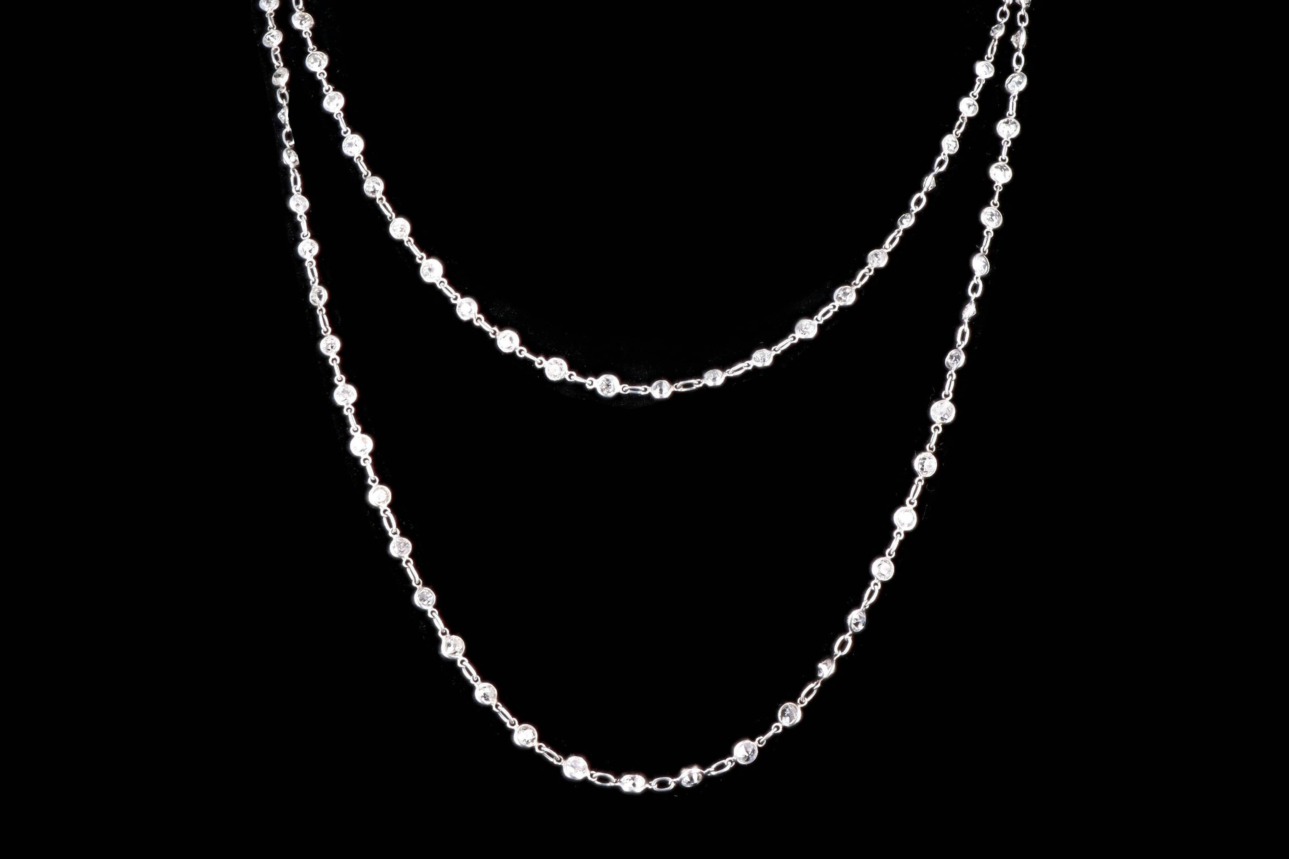 Art Deco Platinum 35 Carat Total Weight Old European Cut Diamond Necklace - Queen May