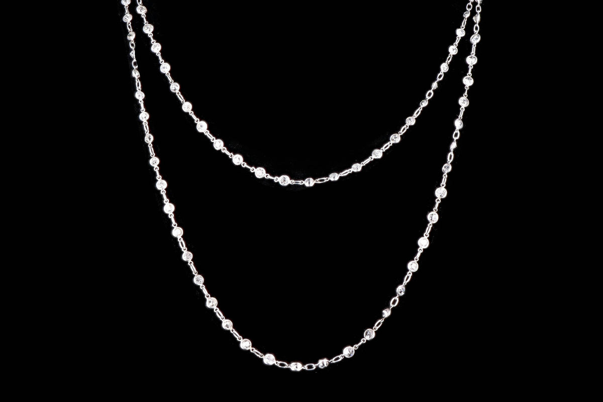 Art Deco Platinum 35 Carat Total Weight Old European Cut Diamond Necklace - Queen May