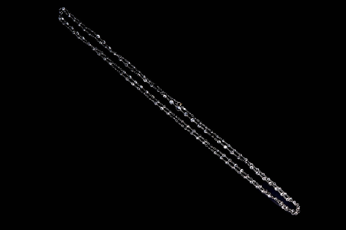Art Deco Platinum 35 Carat Total Weight Old European Cut Diamond Necklace - Queen May