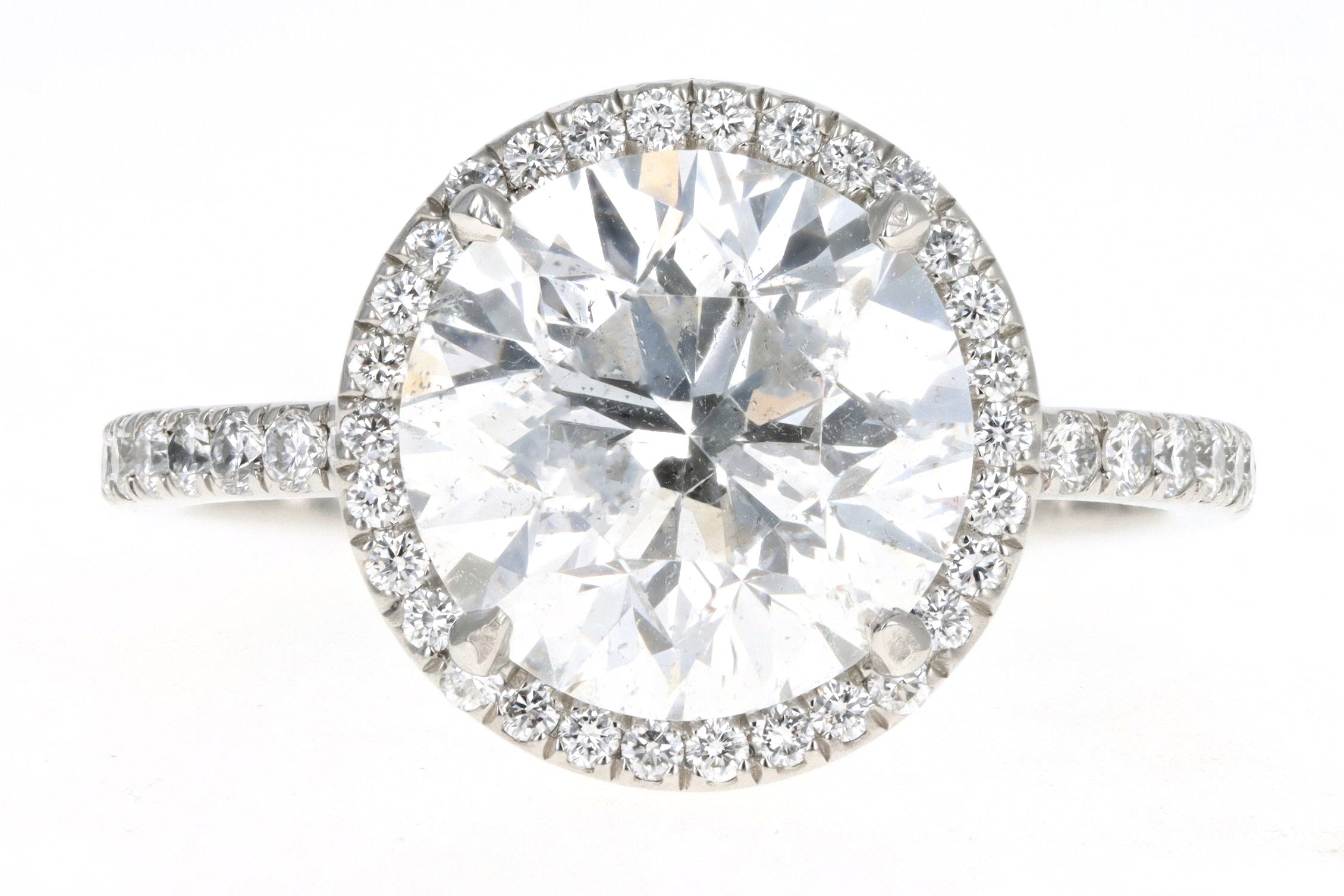 Platinum 3.92 Carat Round Brilliant Diamond Halo Engagement Ring GIA Certified - Queen May