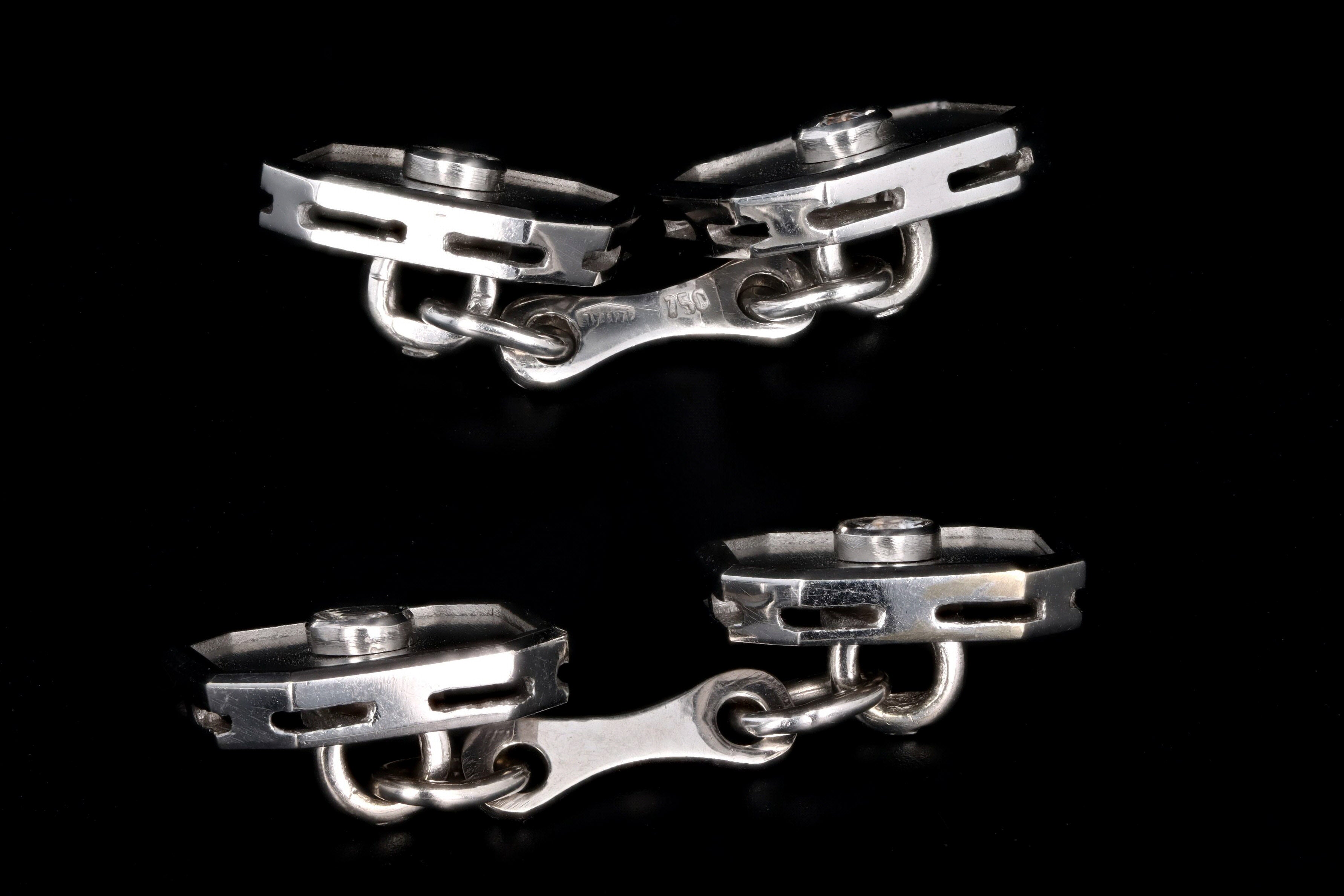 18K White Gold Diamond Italian Cufflinks - Queen May