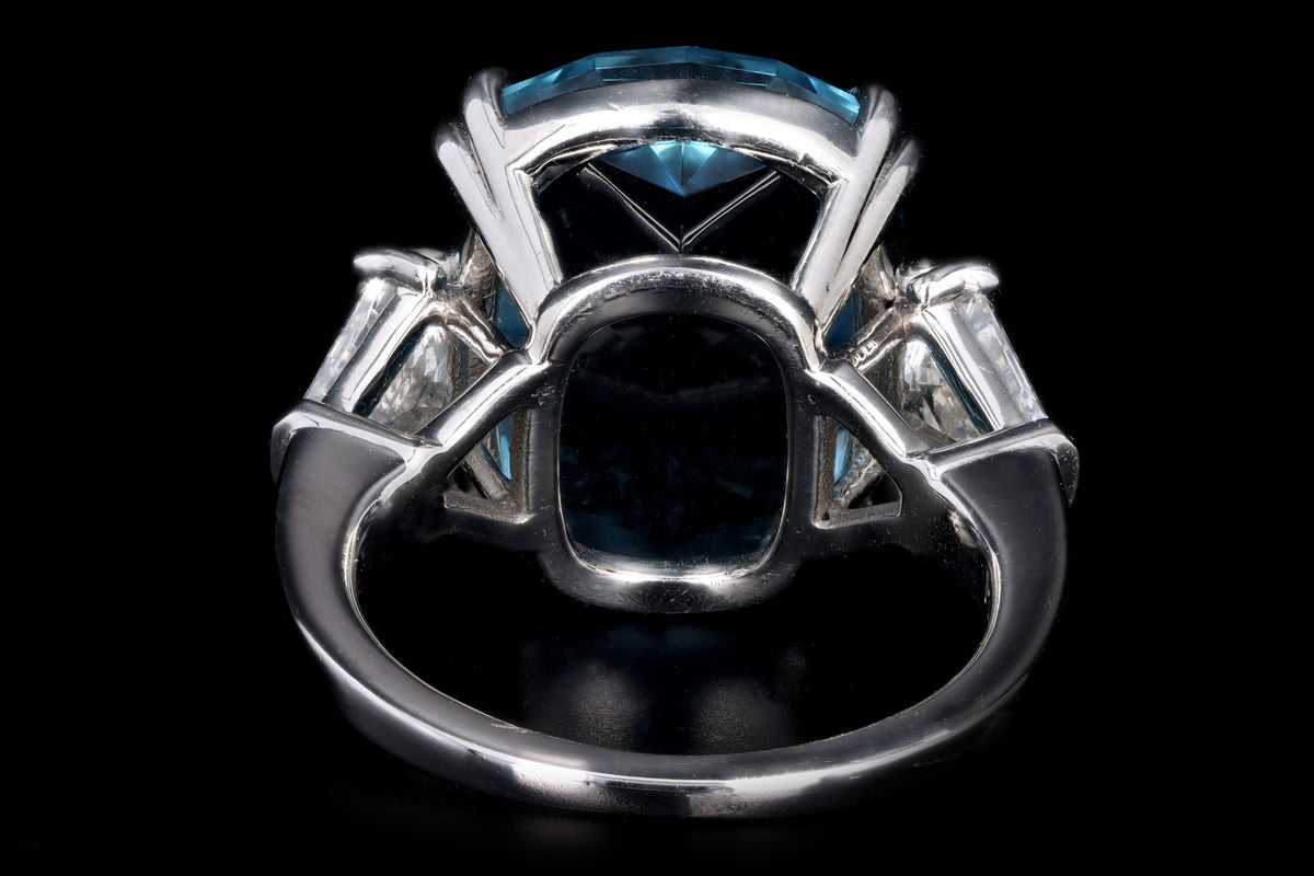 Platinum 10.07 Carat Aquamarine and Diamond Three Stone Ring - Queen May