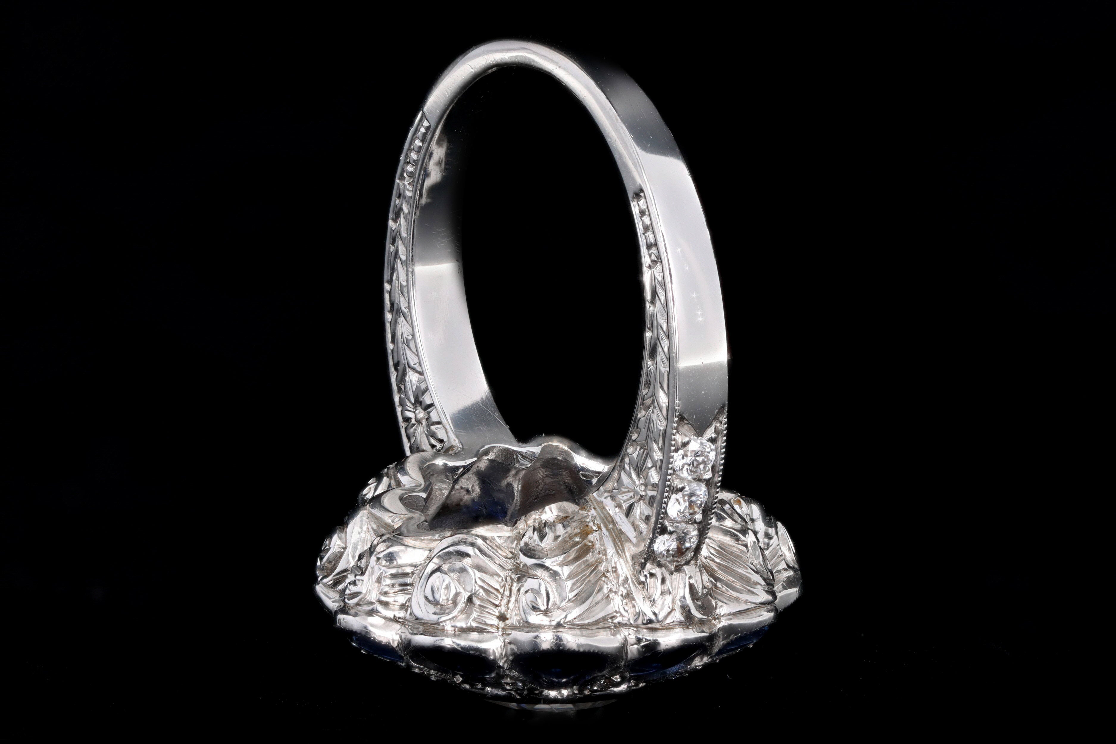Art Deco Inspired 2.06 Carat Round Brilliant Diamond & Synthetic Sapphire Flower Ring - Queen May