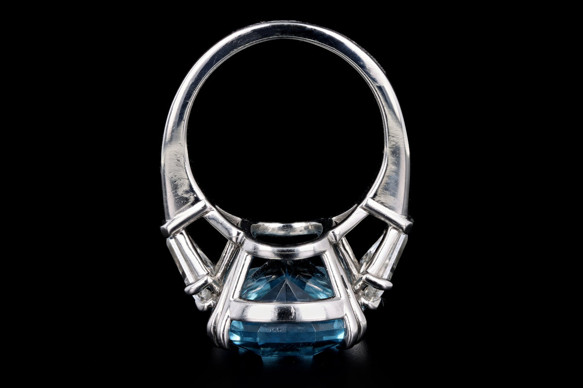 Platinum 10.07 Carat Aquamarine and Diamond Three Stone Ring - Queen May