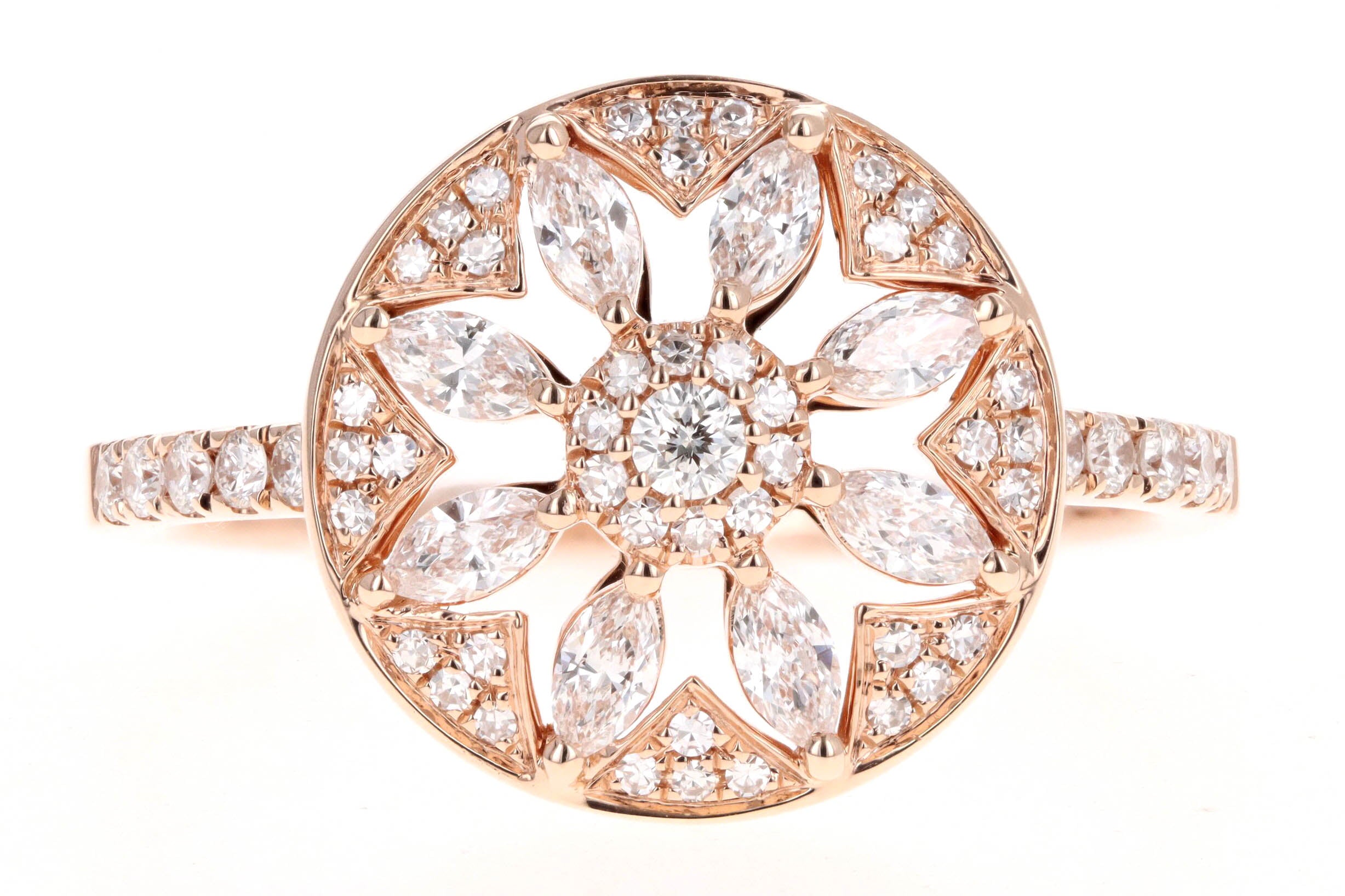 New 14K Rose Gold .53 Carat Total Weight Diamond Flower Ring - Queen May