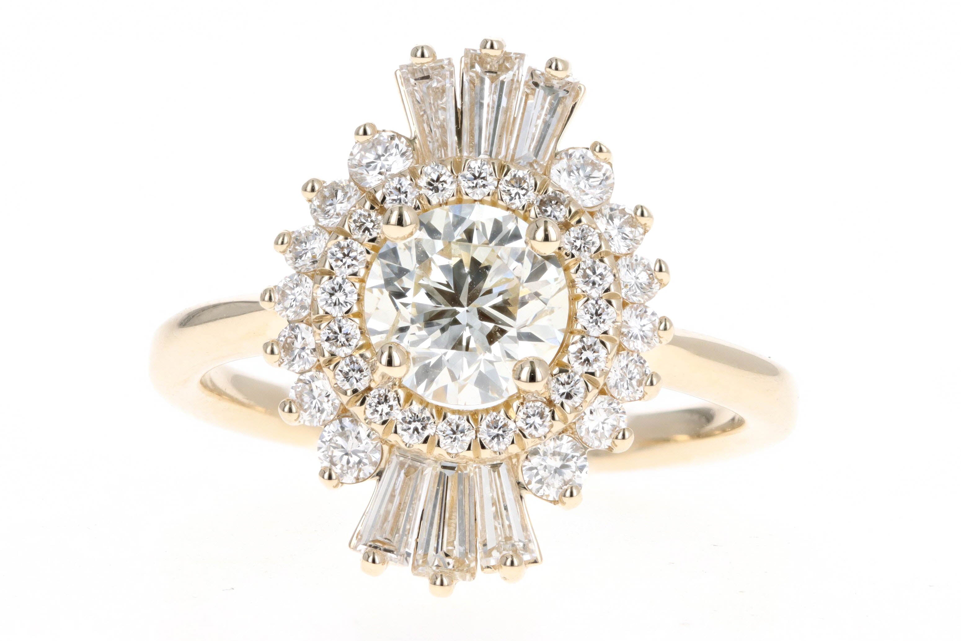 New 14K Yellow Gold 1.01 Carat Round Diamond Fan Engagement Ring - Queen May