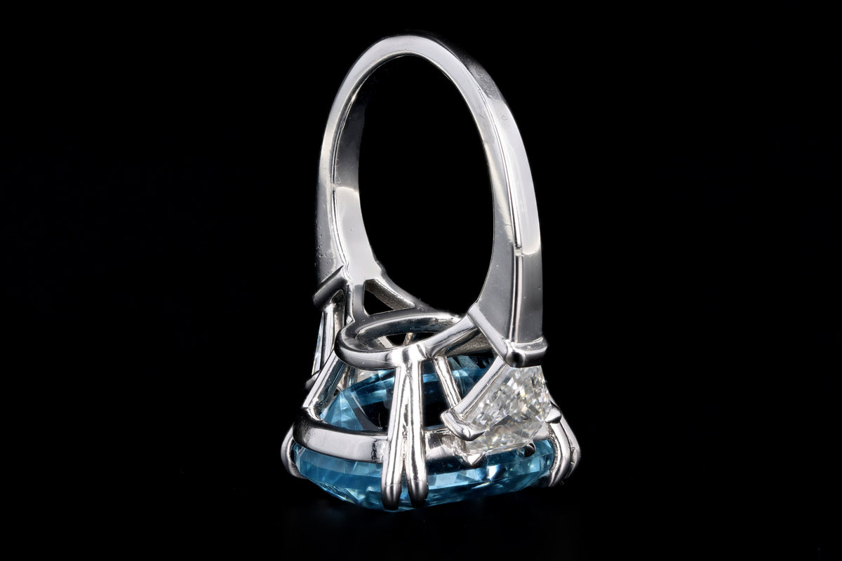 Platinum 10.07 Carat Aquamarine and Diamond Three Stone Ring - Queen May