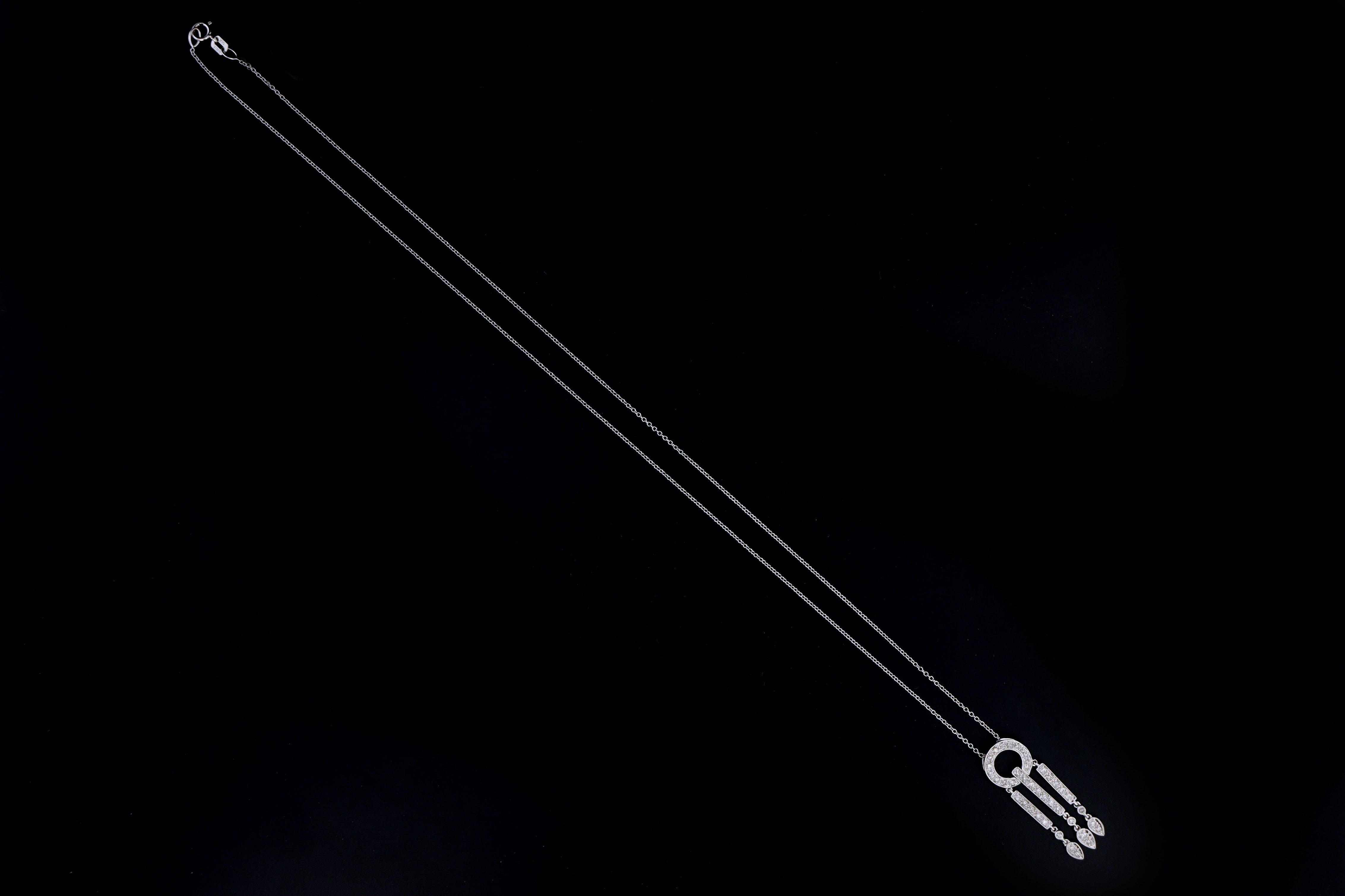 14K White Gold .20 Carat Total Diamond Dangle Pendant Necklace - Queen May