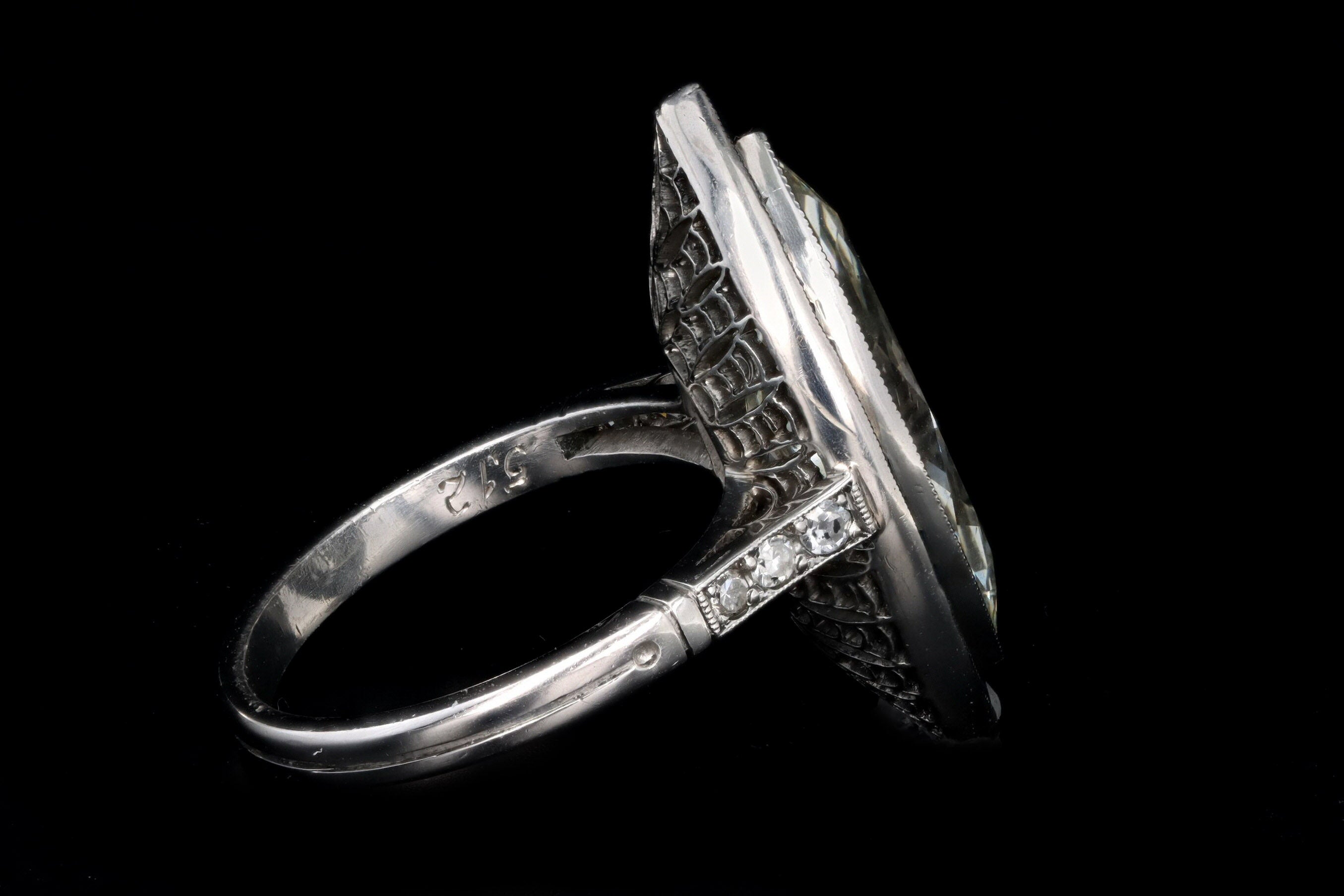Art Deco Inspired Platinum 5.11 Carat Marquise Cut Diamond & Sapphire Ring GIA Certified - Queen May