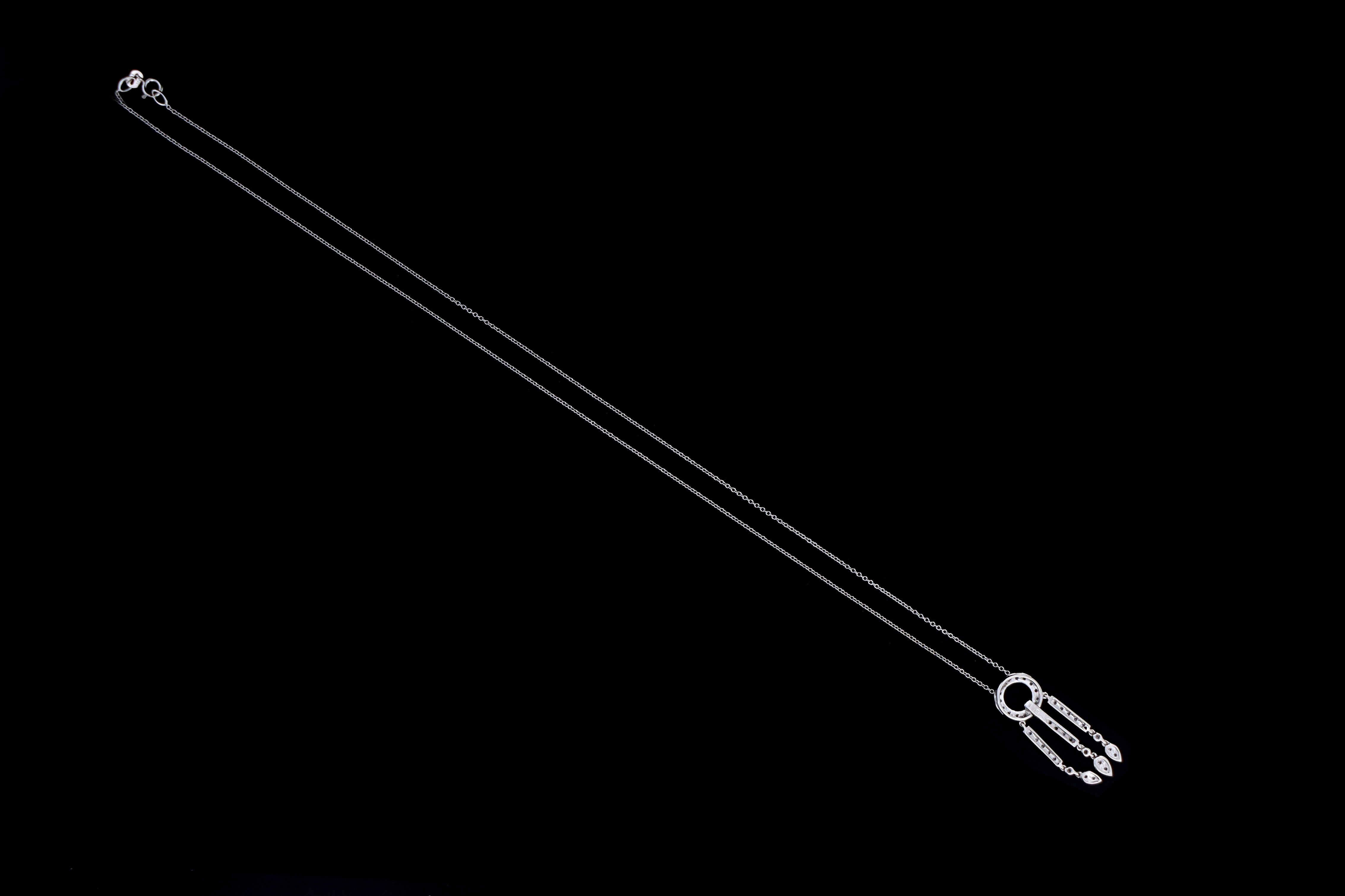 14K White Gold .20 Carat Total Diamond Dangle Pendant Necklace - Queen May