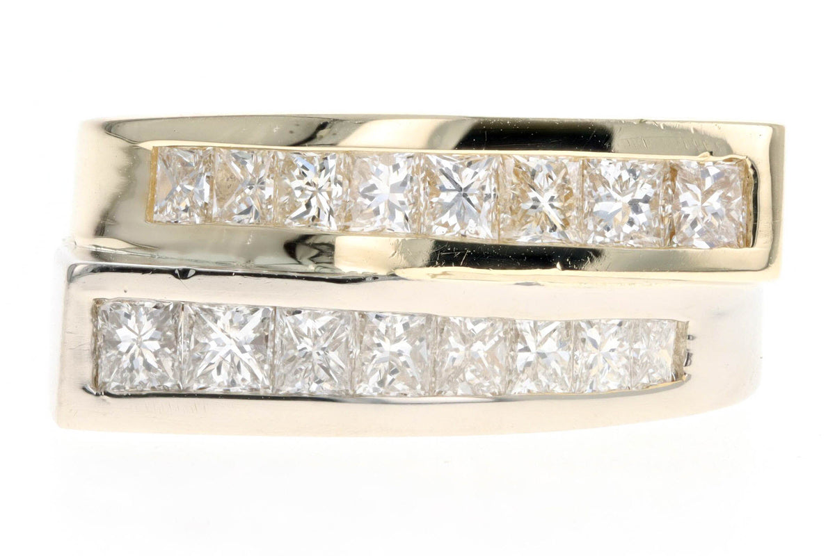 Modern Two Tone 18K Gold Princess Cut Diamond Band - Queen May