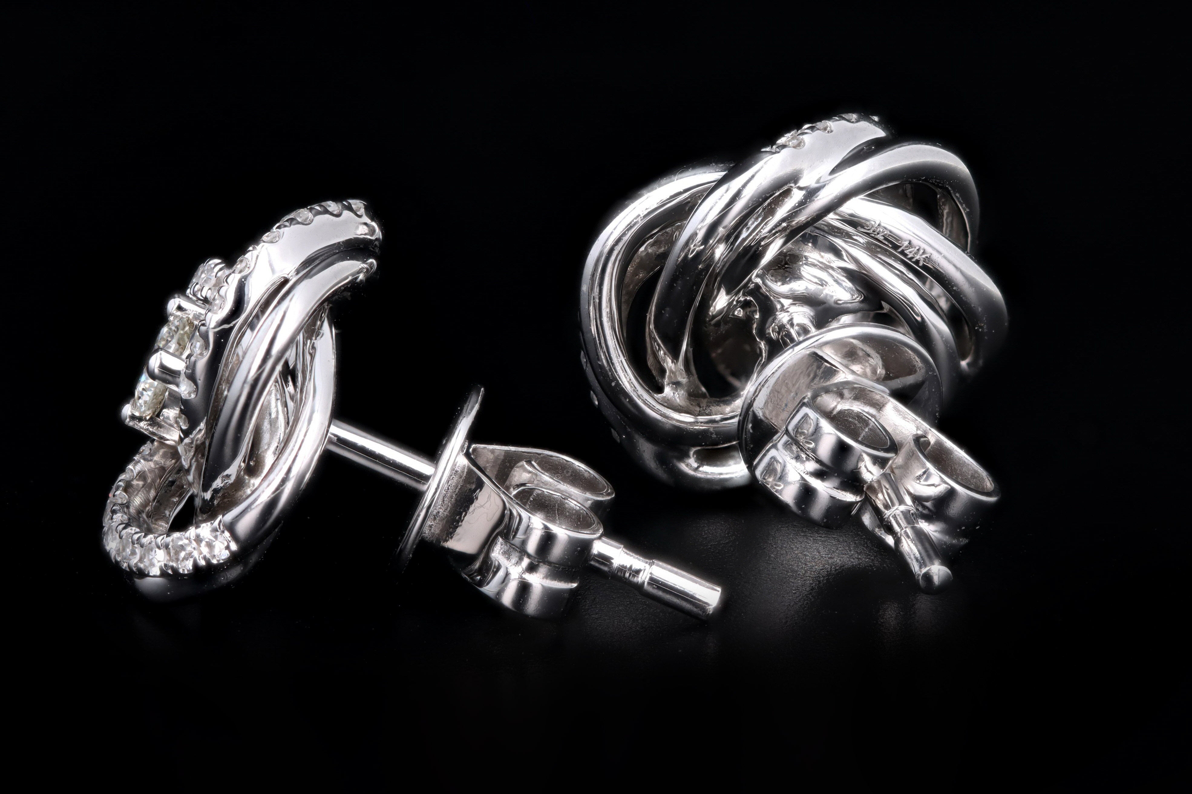 14K Gold Round Diamond Flower Swirl Stud Earrings - Queen May