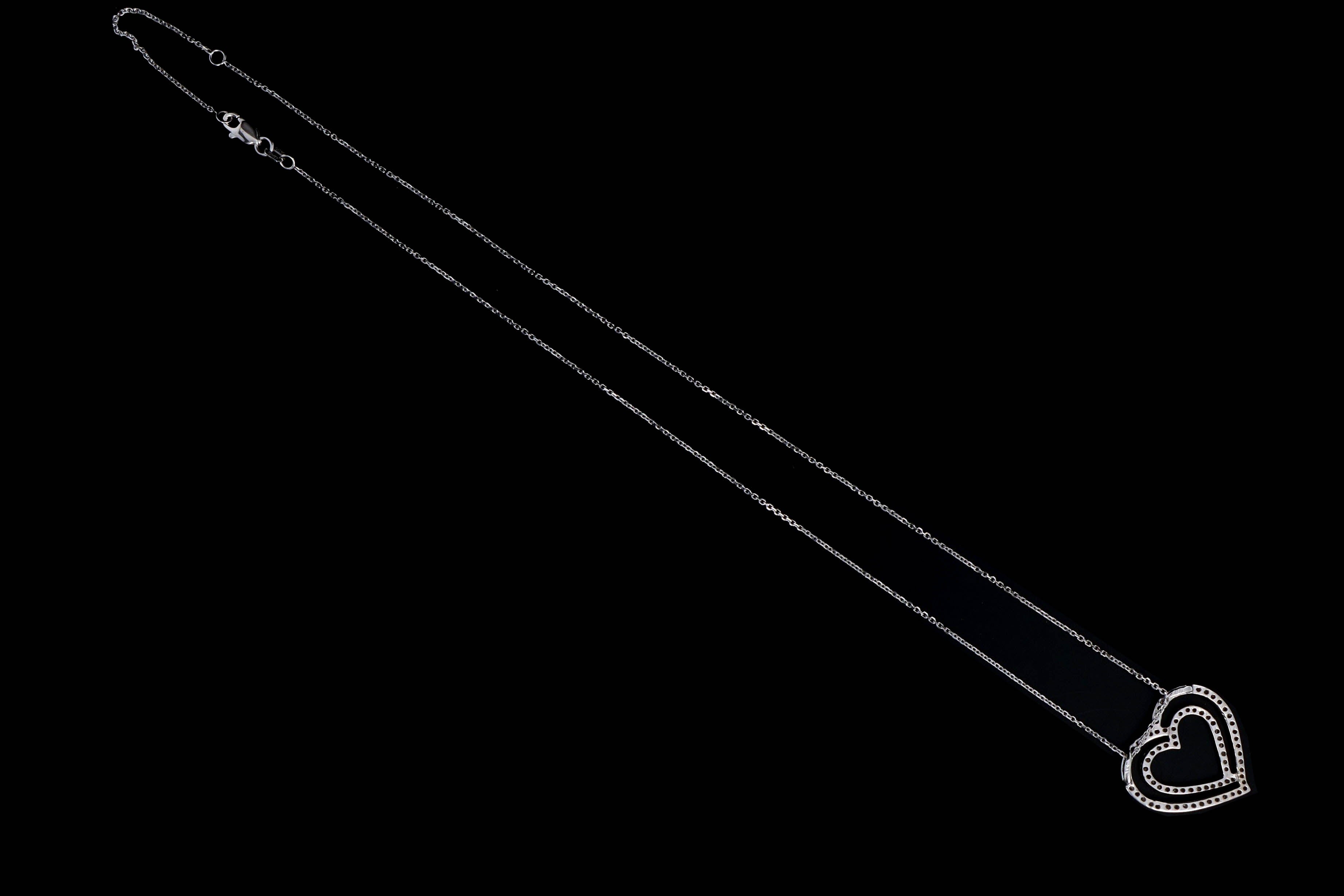 14K White Gold .20 Carat Total Weight Diamond Heart Pendant Necklace - Queen May