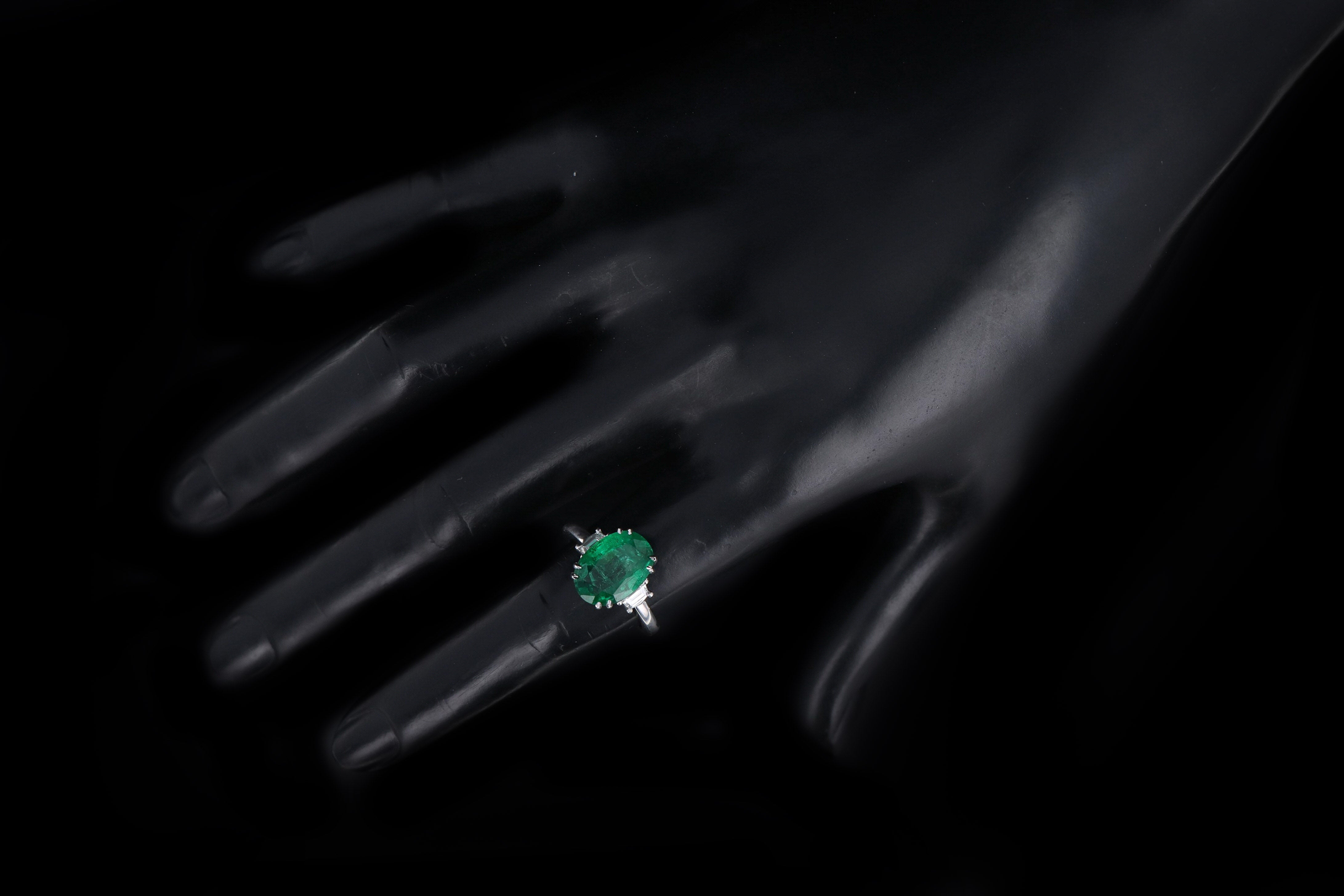 Platinum 3.50 Carat Oval Natural Zambian Emerald & Diamond Ring - Queen May