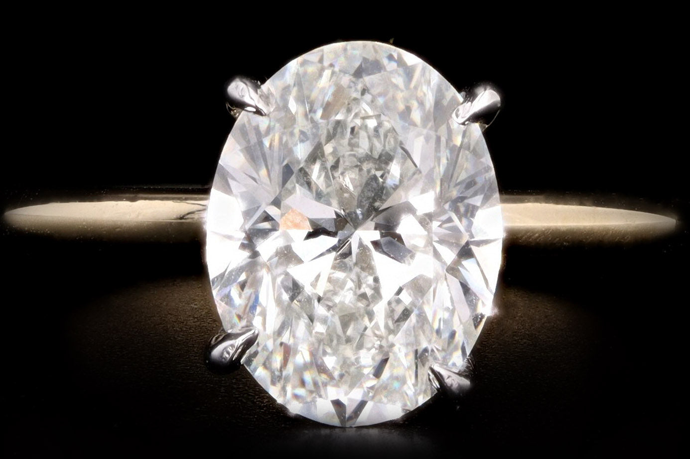 18K Yellow Gold and Platinum 2.99 Carat Oval Diamond Engagement Ring GIA Certified - Queen May