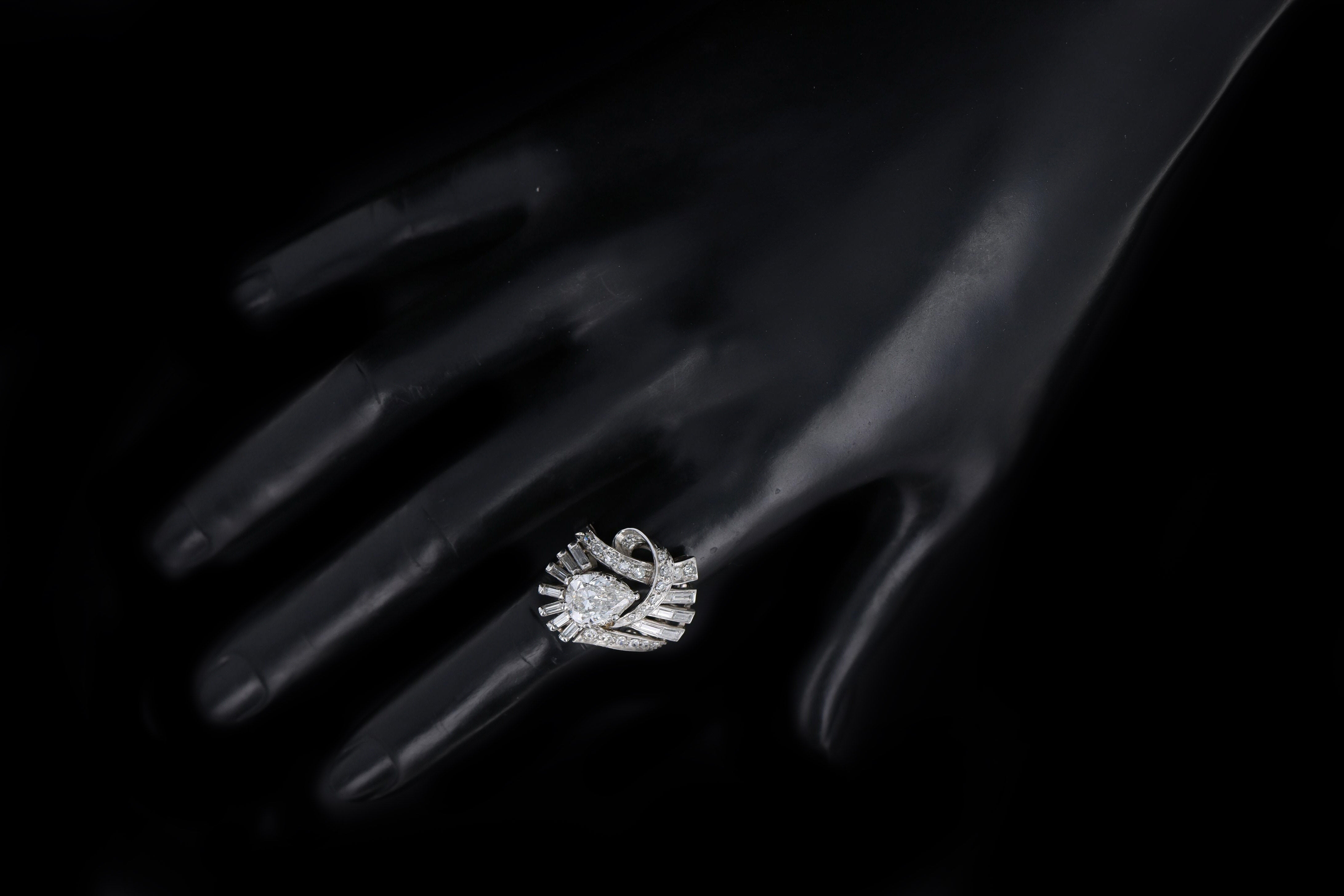 Retro Platinum 1.83 Carat Pear Cut Diamond Cluster Ring IGI Appraisal Report - Queen May