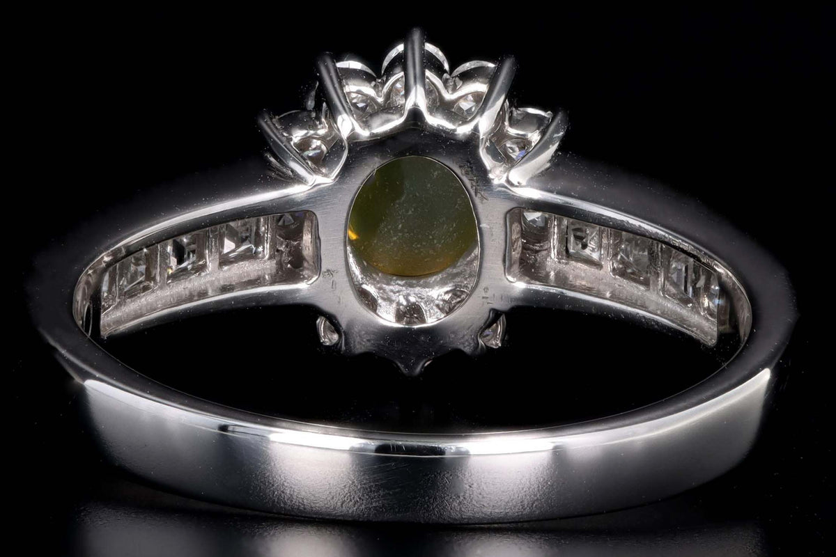 Platinum .91 Carat Cat's Eye Chrysoberyl & Diamond Halo Ring - Queen May