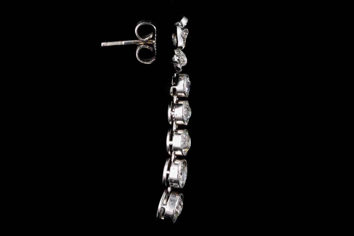Edwardian Platinum Old European Cut Diamond Flower Drop Earrings - Queen May