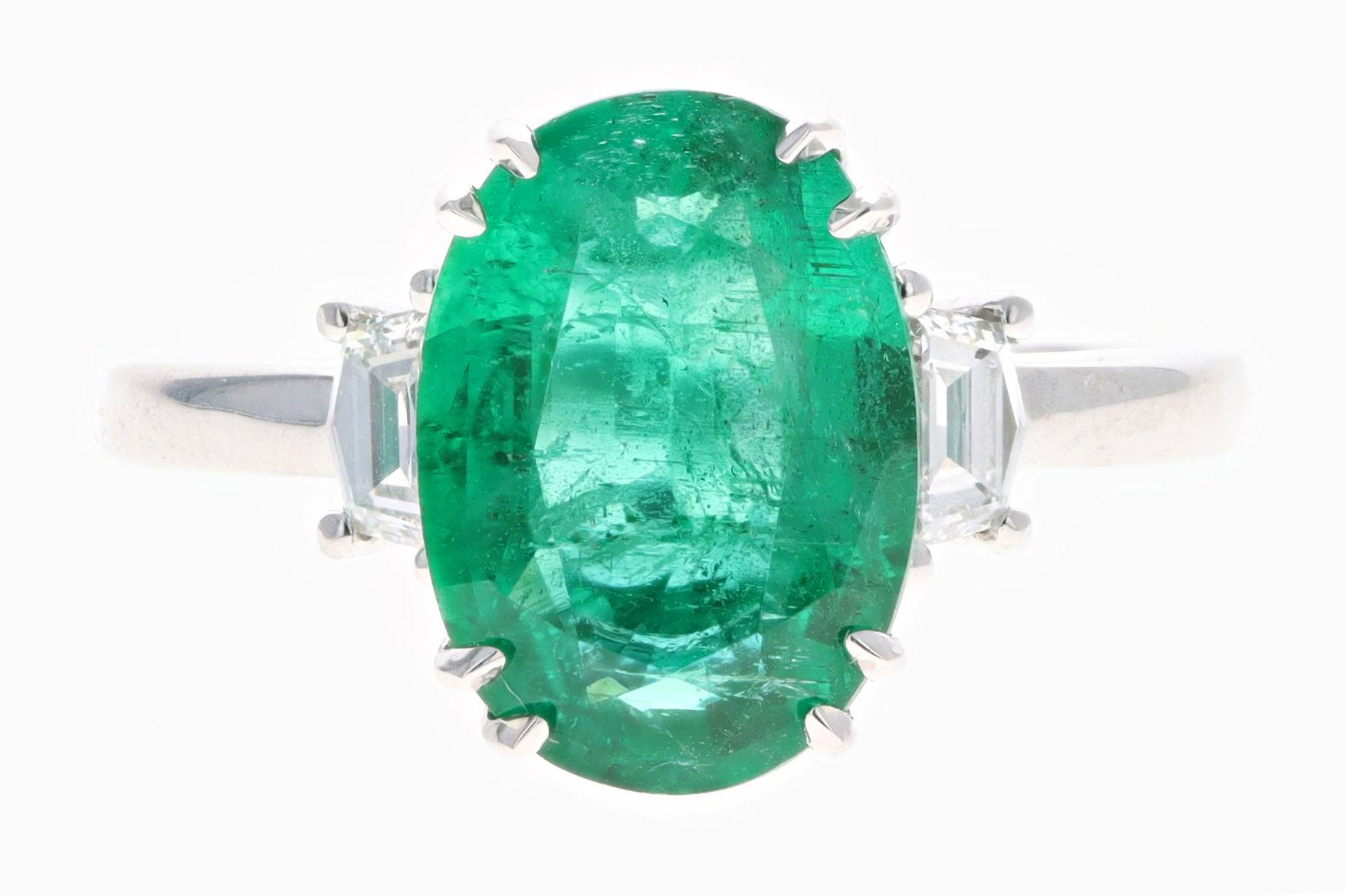 Platinum 3.50 Carat Oval Natural Zambian Emerald & Diamond Ring - Queen May