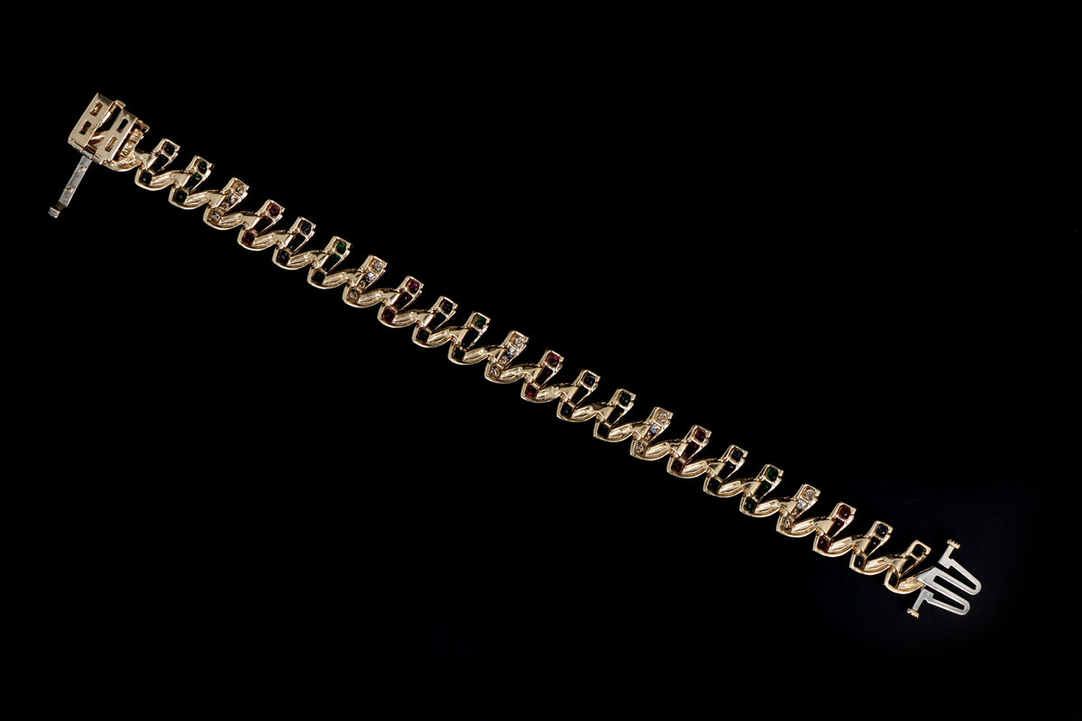 14K Yellow Gold Multi Gemstone & Diamond Swirl Link Bracelet - Queen May