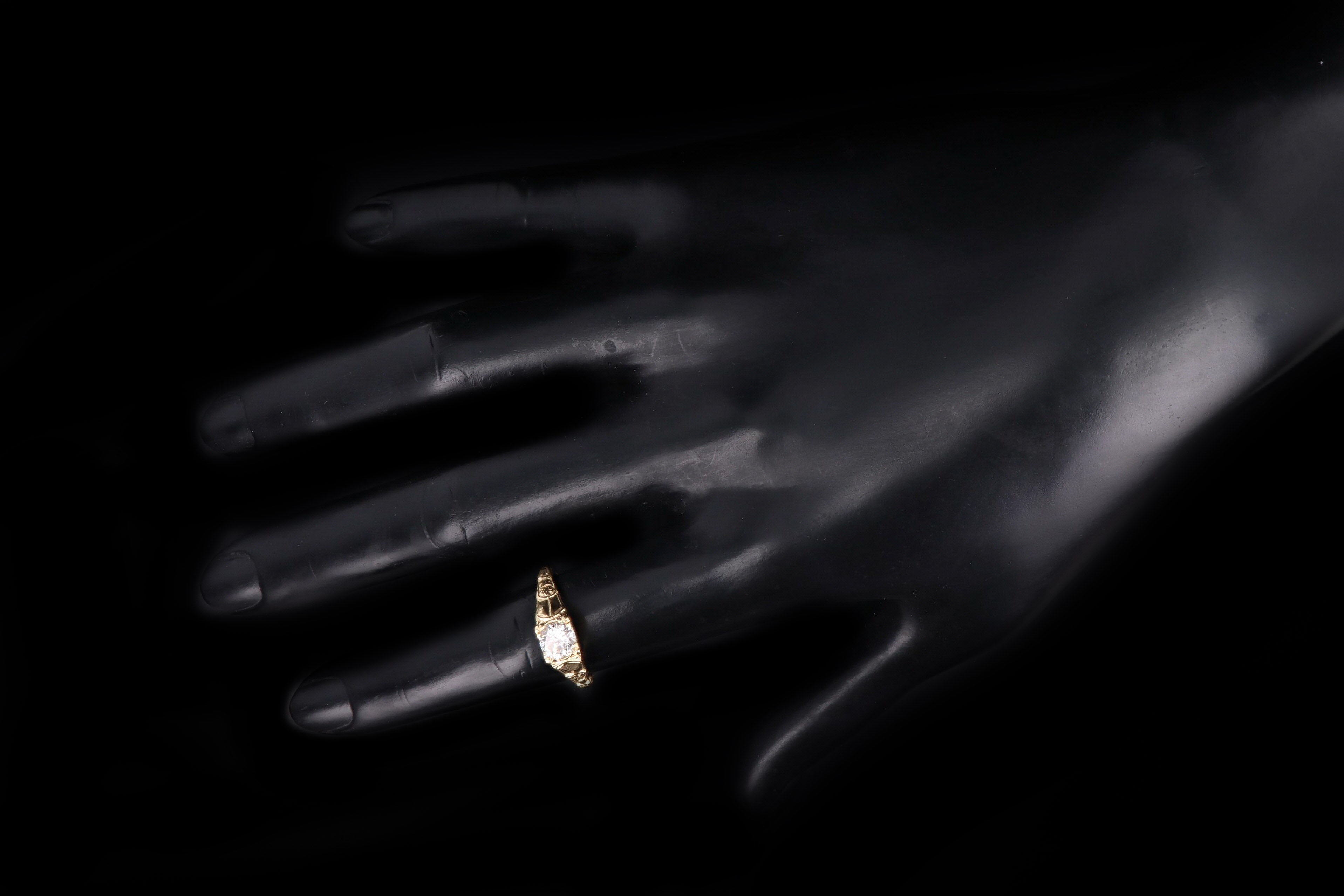 Art Deco Inspired 14K Yellow Gold .58 Carat Round Brilliant Diamond Engagement Ring - Queen May