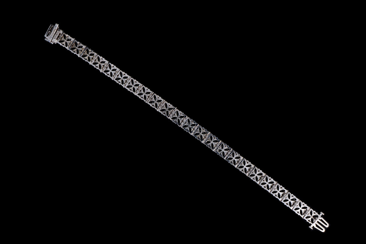 14K White Gold Marquise Natural Sapphire & Diamond Flower Bracelet - Queen May