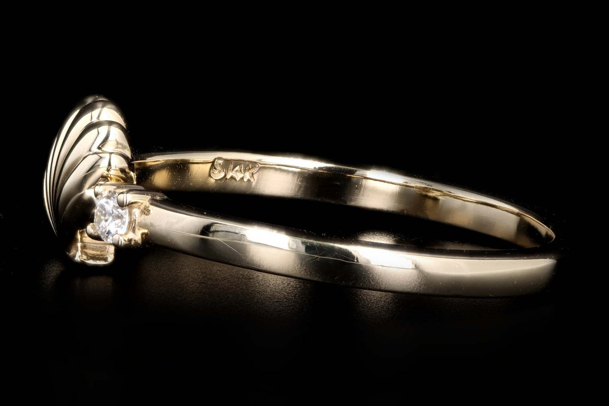 14K Yellow Gold Diamond Seashell Ring - Queen May