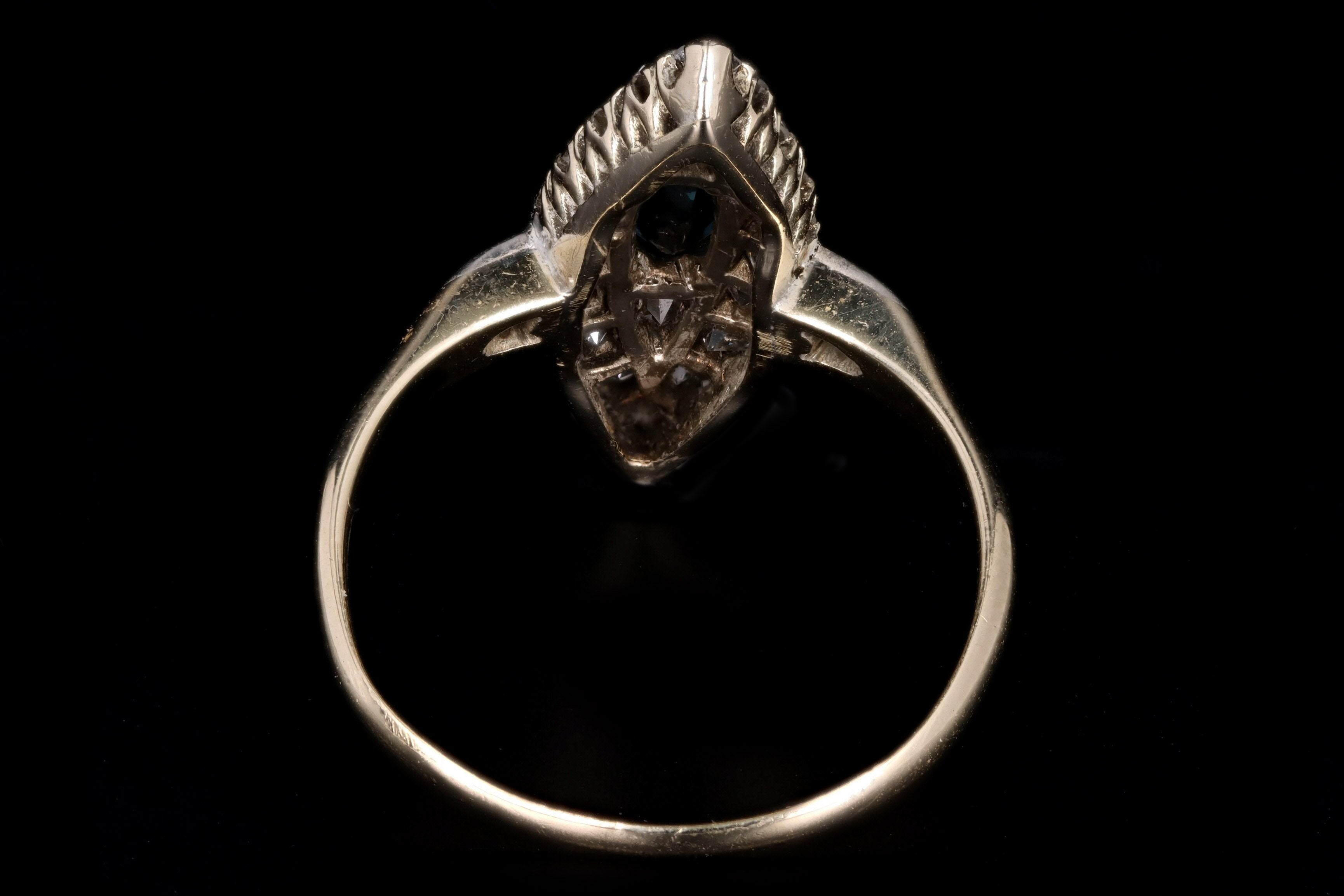 Victorian 14K Yellow Gold .65 Carat Natural Sapphire & Diamond Navette Ring - Queen May