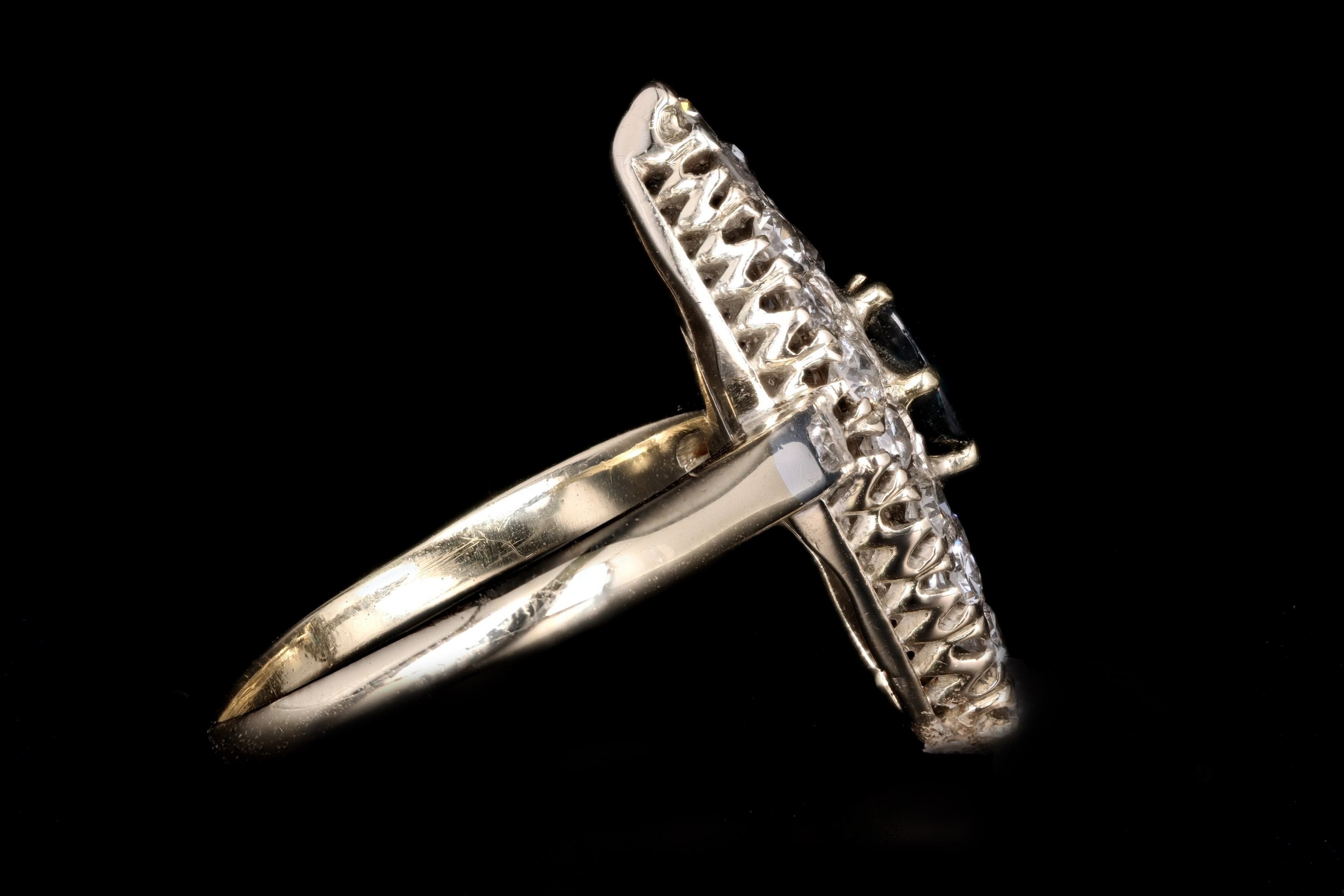 Victorian 14K Yellow Gold .65 Carat Natural Sapphire & Diamond Navette Ring - Queen May