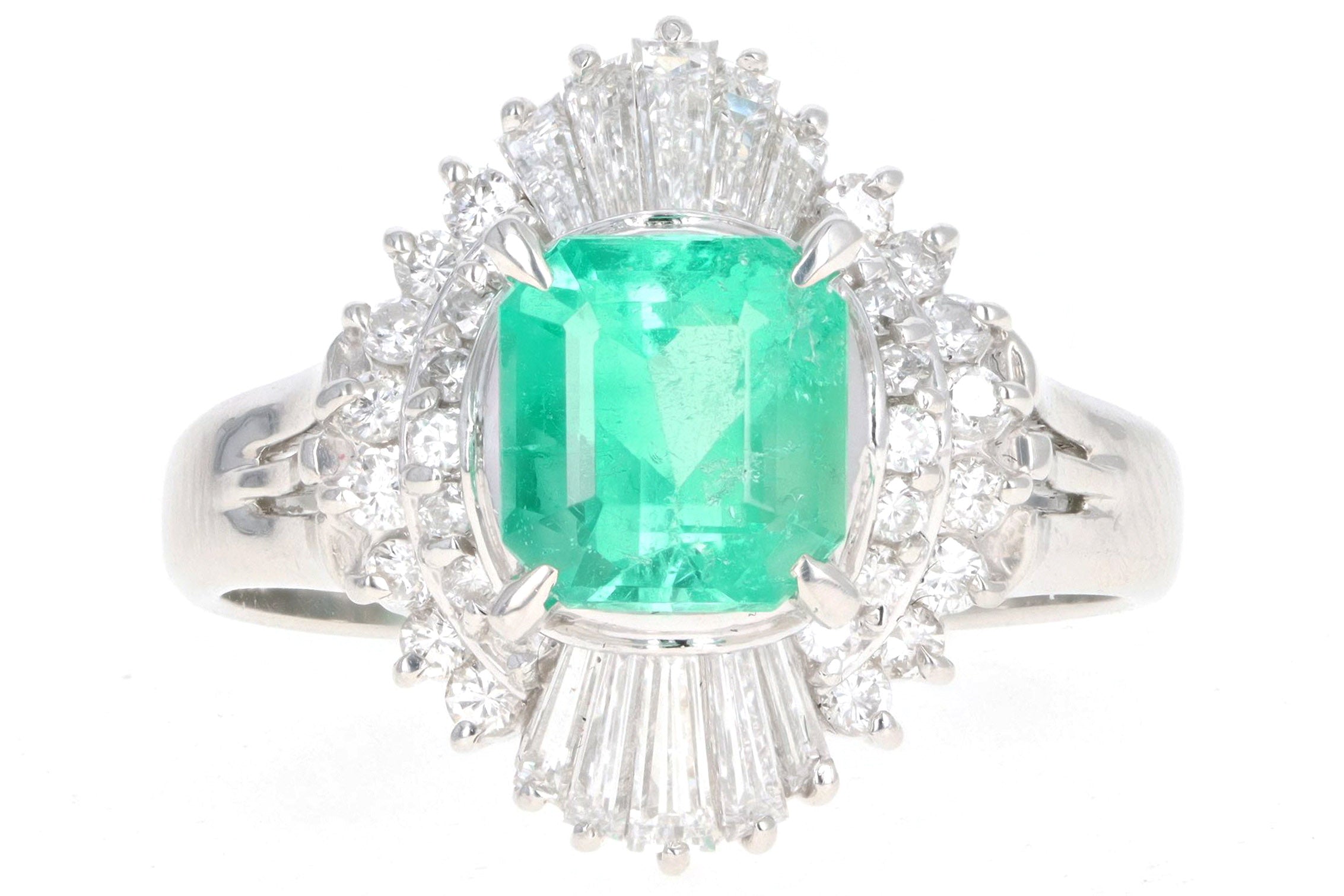 Retro Platinum 1.28 Carat Emerald & Diamond Fan Ring - Queen May