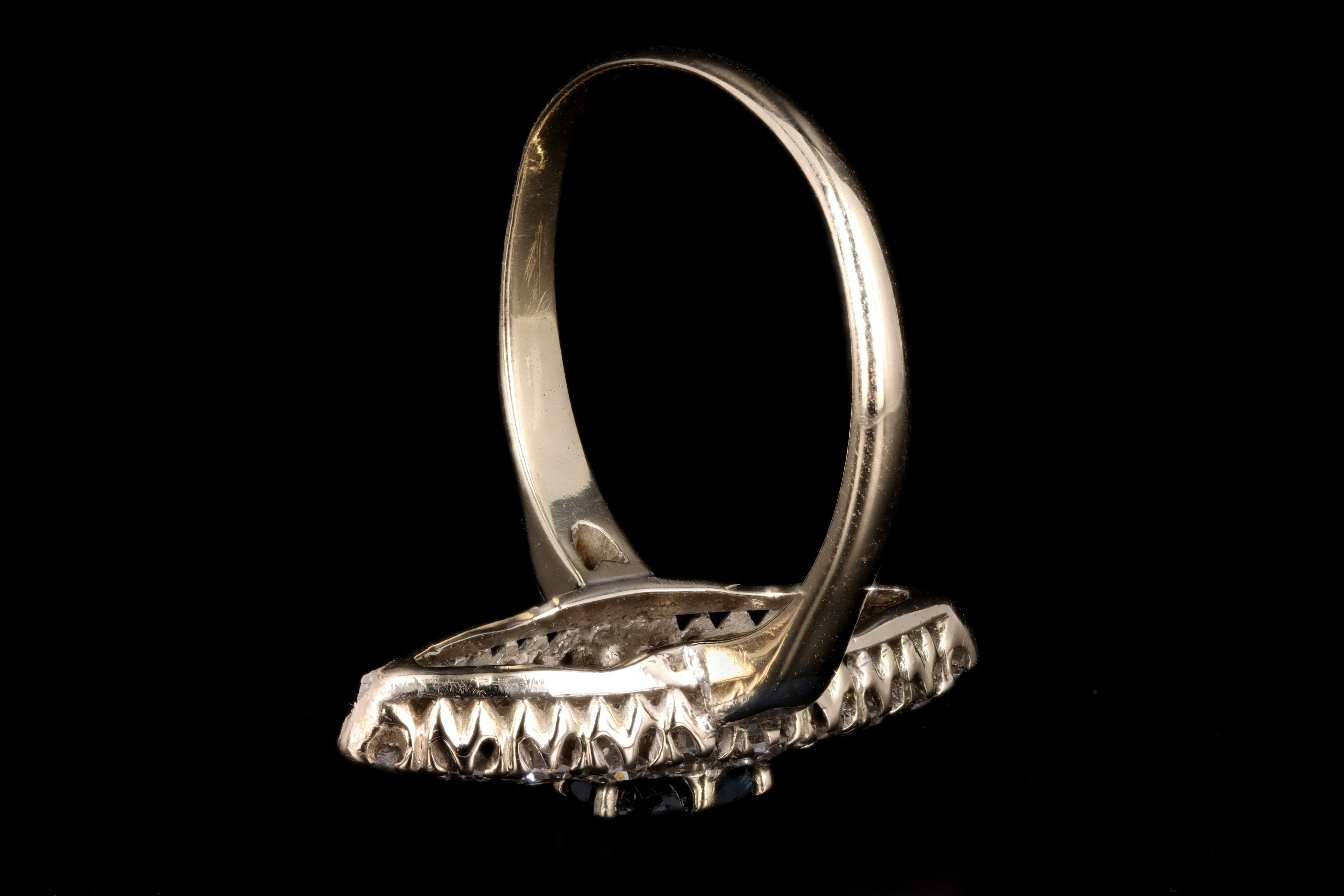 Victorian 14K Yellow Gold .65 Carat Natural Sapphire & Diamond Navette Ring - Queen May