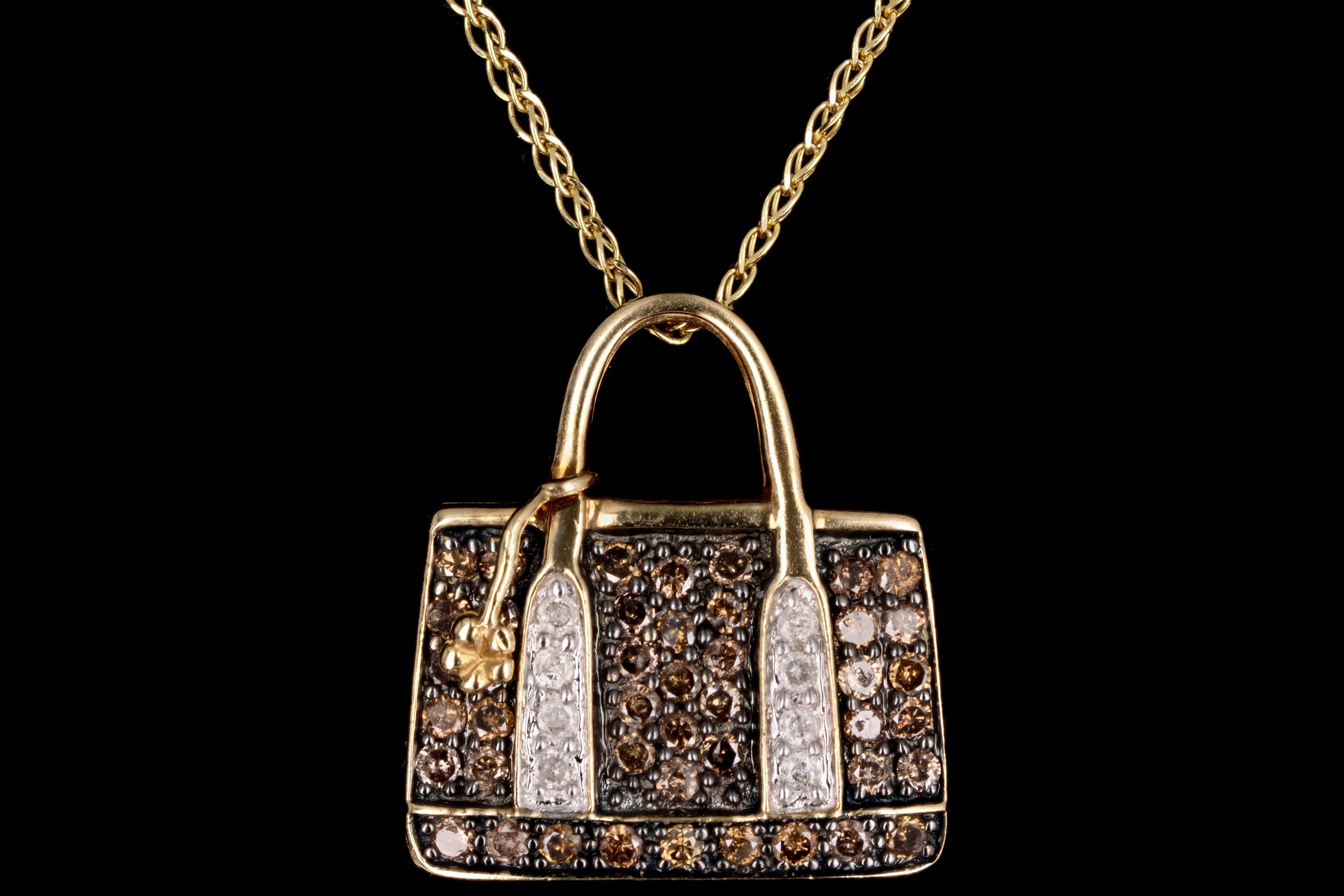 10K Yellow Gold Chocolate Diamond Purse Pendant Necklace - Queen May