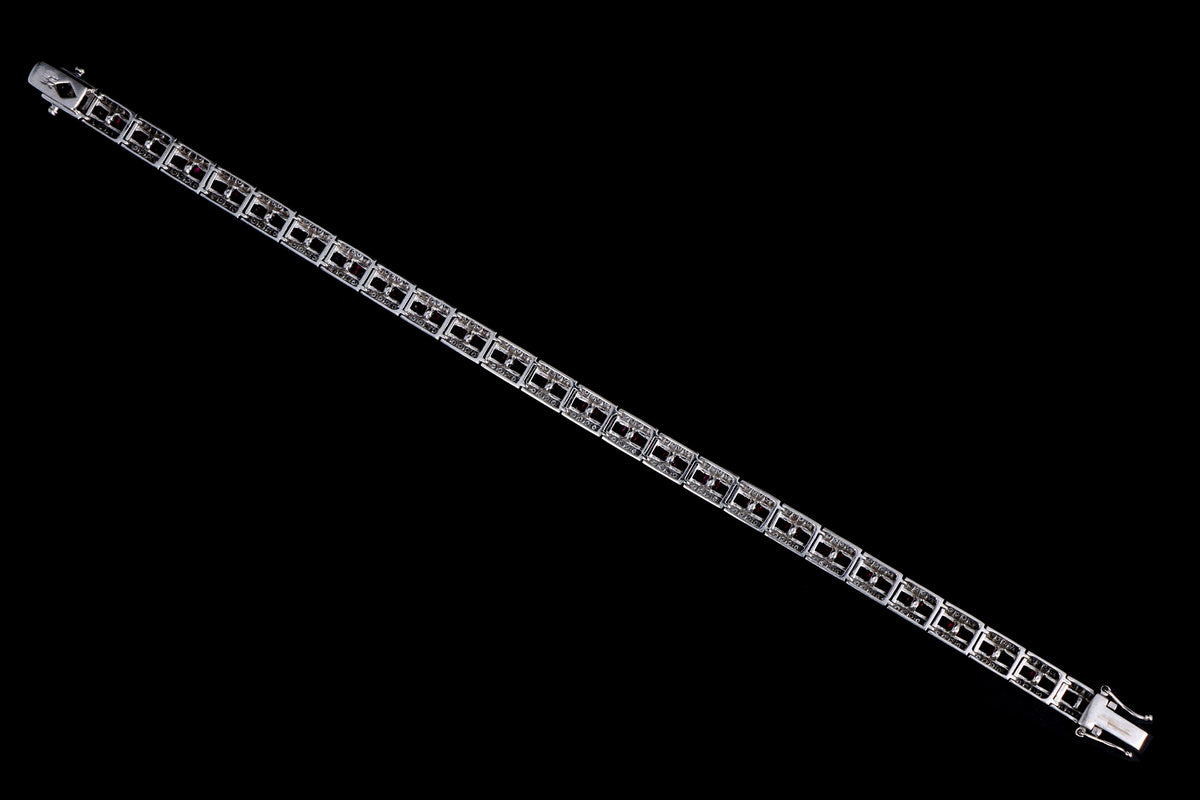 18K White Gold Natural Ruby & Diamond Line Bracelet - Queen May