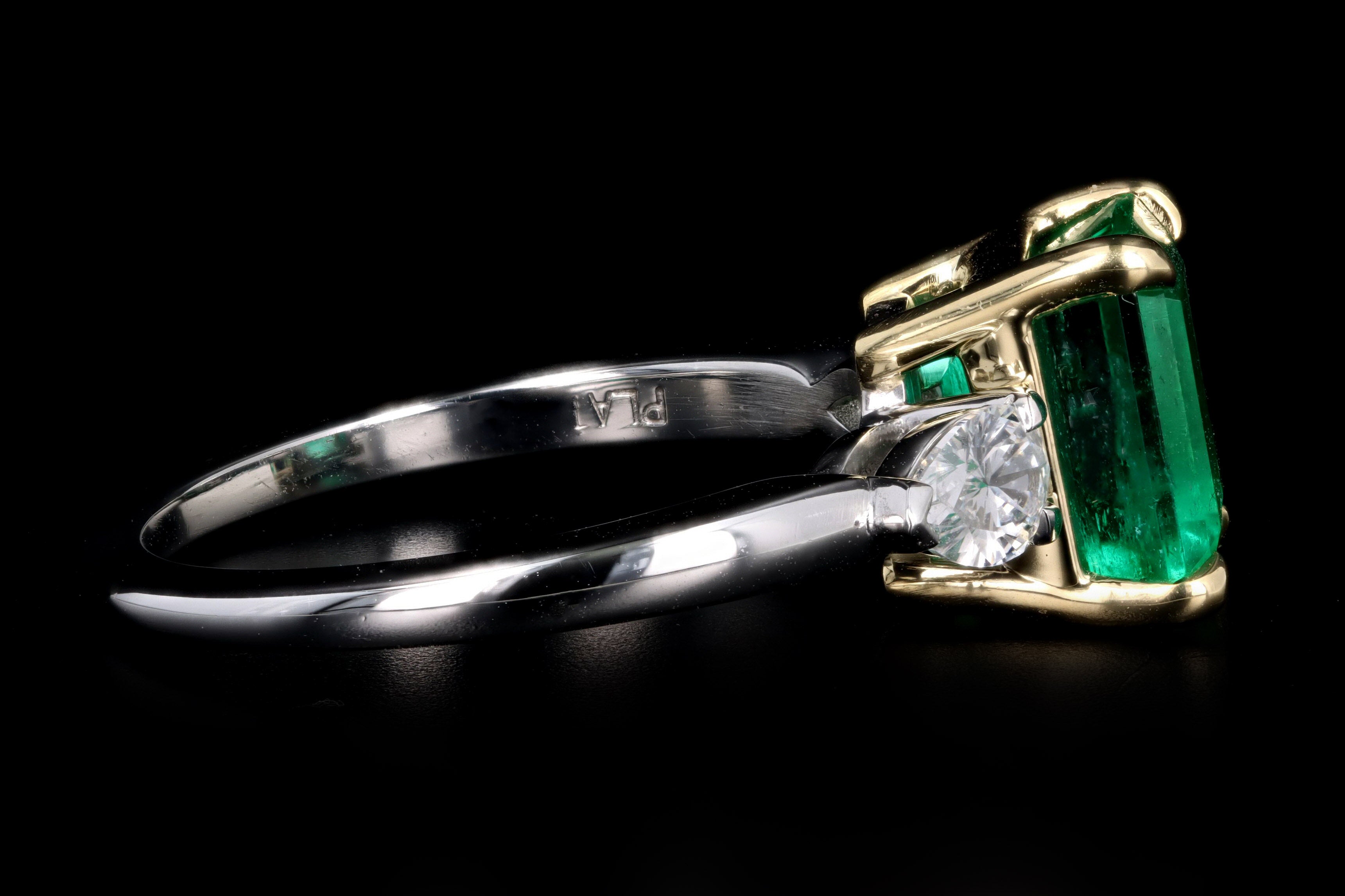 Platinum and 18K Yellow Gold 2.90 Carat Colombian Emerald and Diamond Ring AGL Certified - Queen May