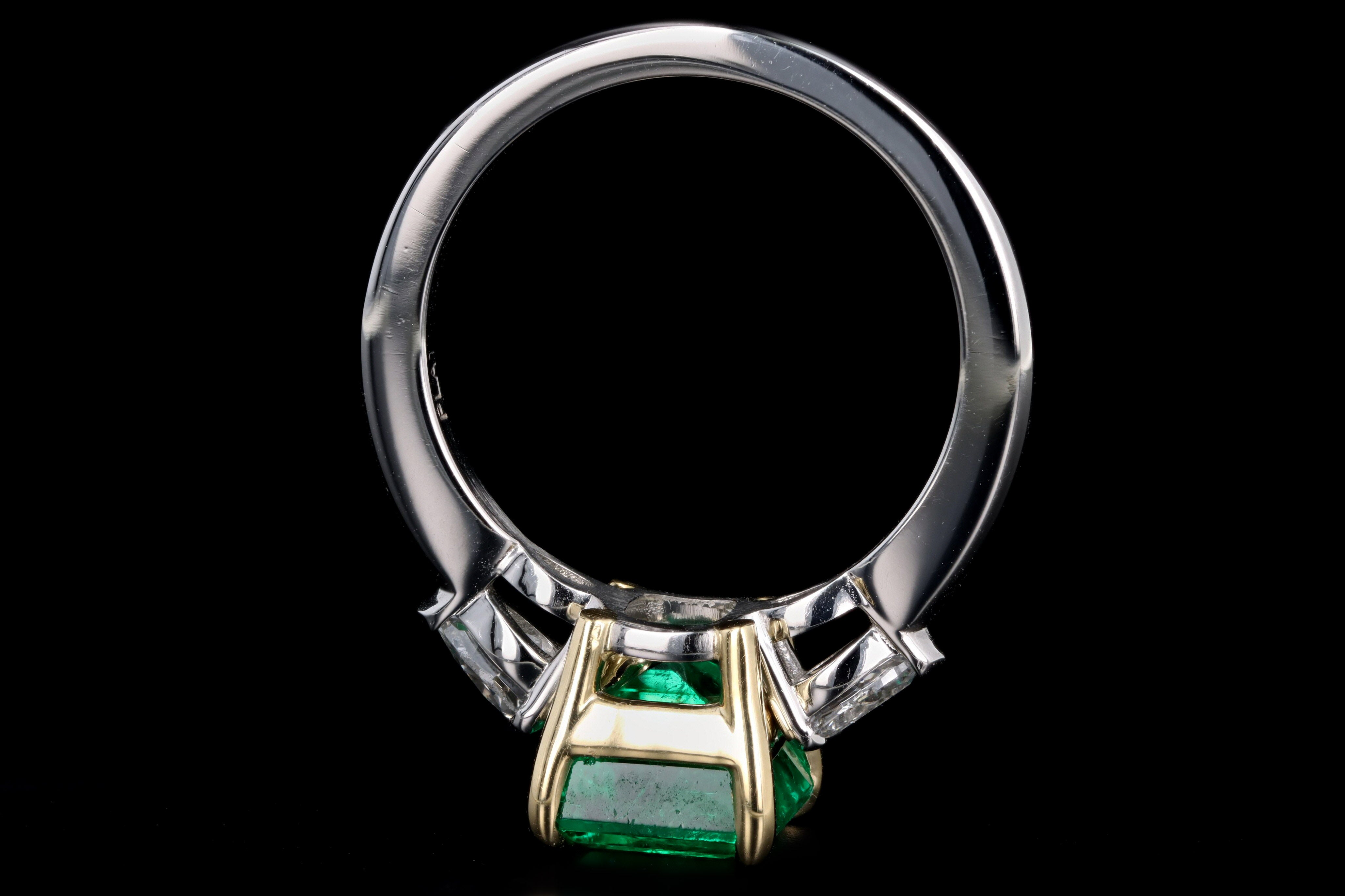 Platinum and 18K Yellow Gold 2.90 Carat Colombian Emerald and Diamond Ring AGL Certified - Queen May