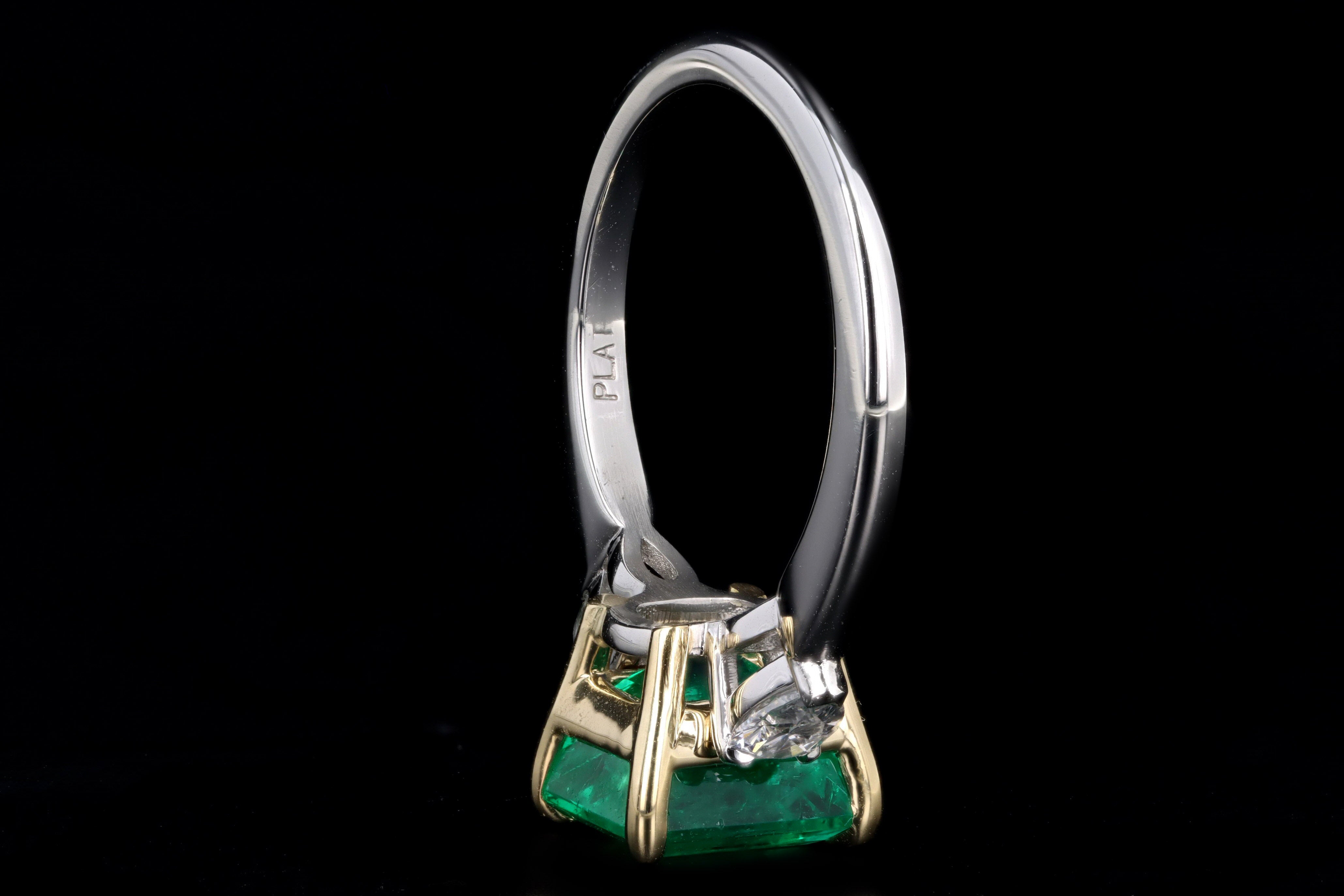 Platinum and 18K Yellow Gold 2.90 Carat Colombian Emerald and Diamond Ring AGL Certified - Queen May