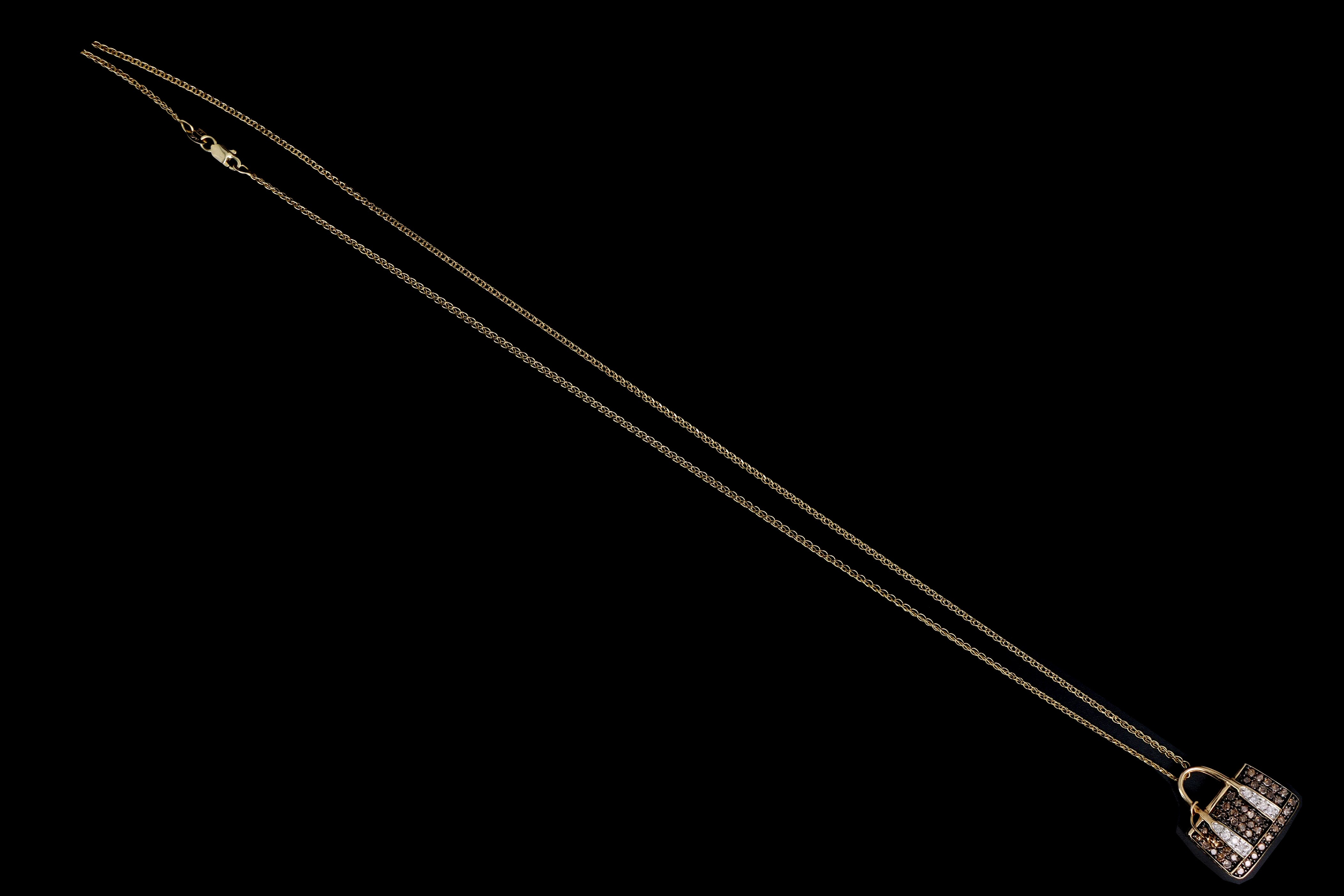 10K Yellow Gold Chocolate Diamond Purse Pendant Necklace - Queen May