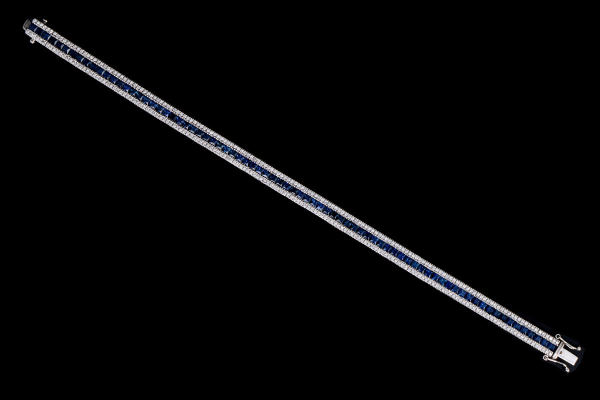 18K White Gold Natural Sapphire & Diamond Line Bracelet - Queen May