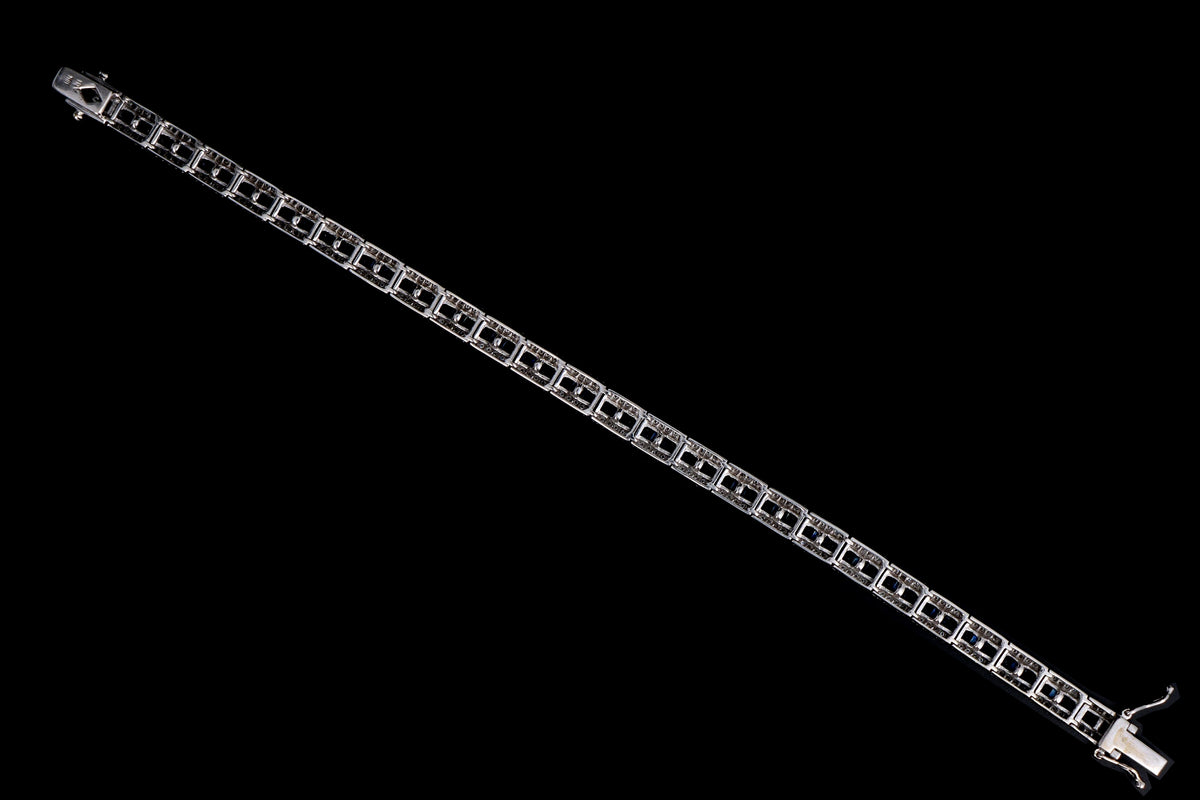 18K White Gold Natural Sapphire & Diamond Line Bracelet - Queen May