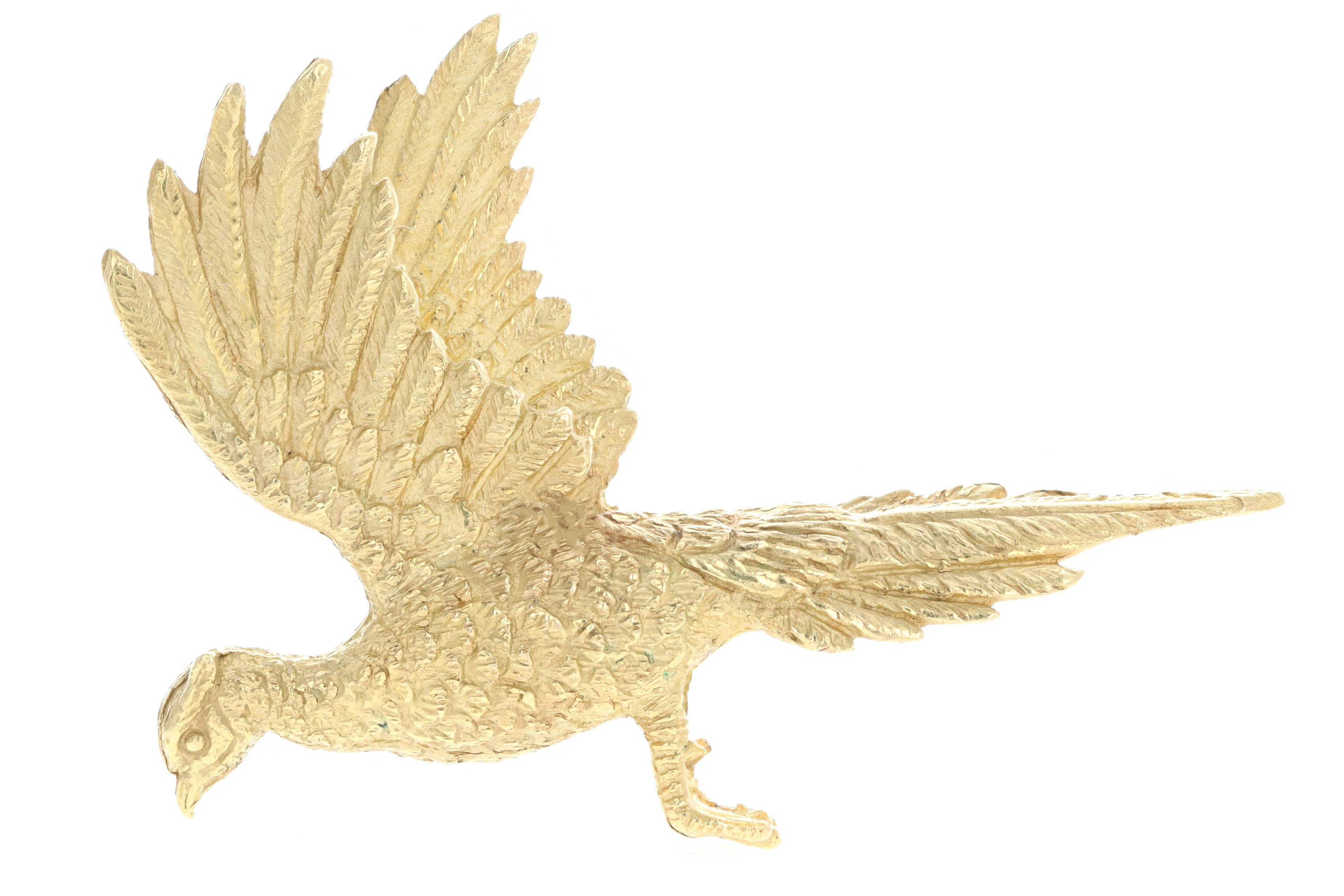 Vintage 18K Yellow Gold Pheasant Brooch - Queen May