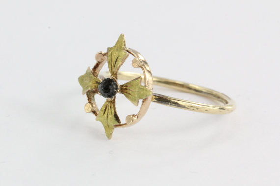 Antique 10K & 14K Rose and Yellow Gold Art Nouveau Compass Florette Stick Pin Conversion Ring Midi Ring - Queen May