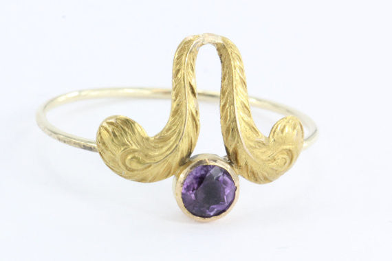 Antique Art Nouveau Ostrich Feather Plume & Amethyst Stick Pin Conversion Ring - Queen May