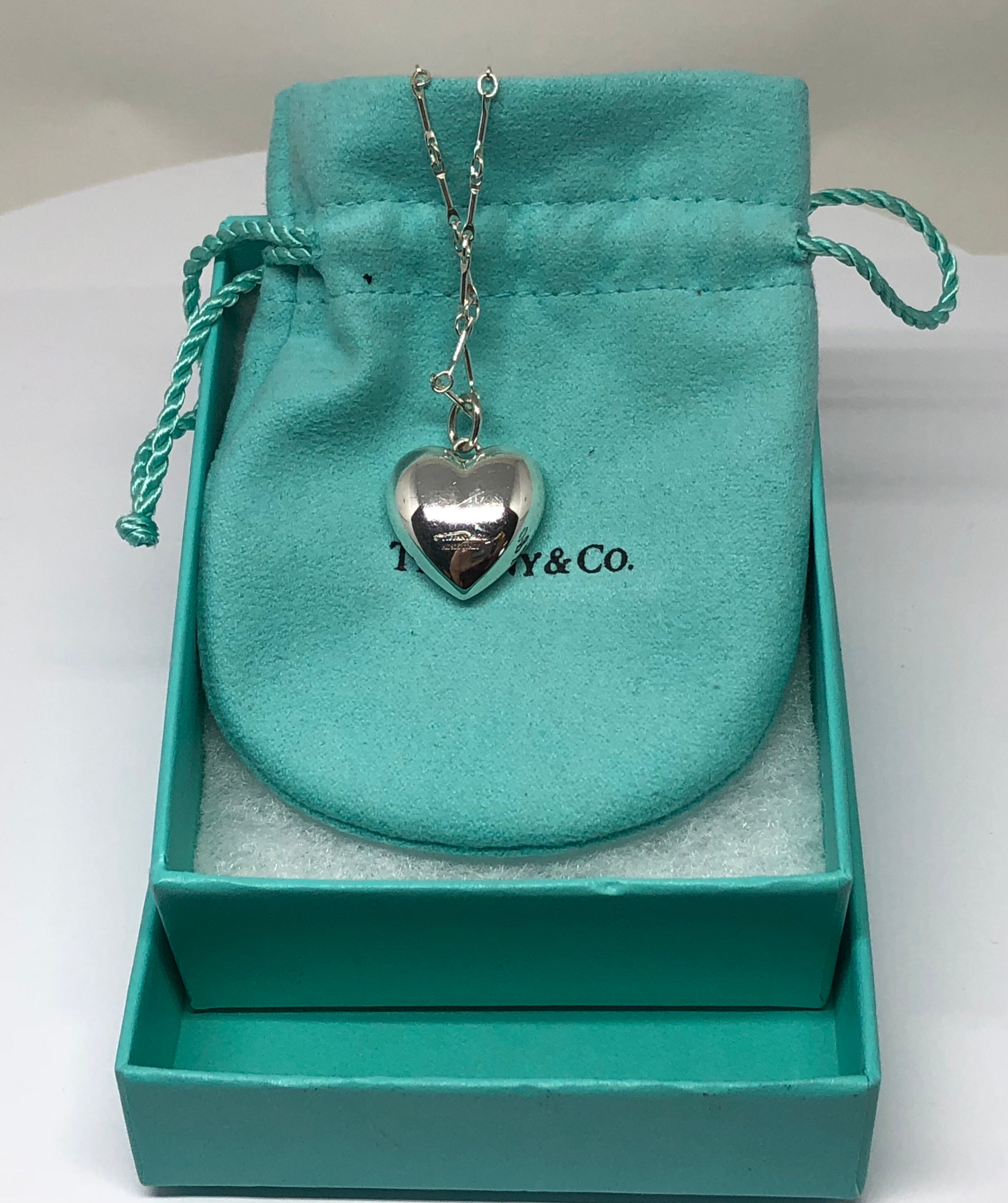 Tiffany & Co Sterling Silver Puffed Heart Necklace 18" - Queen May