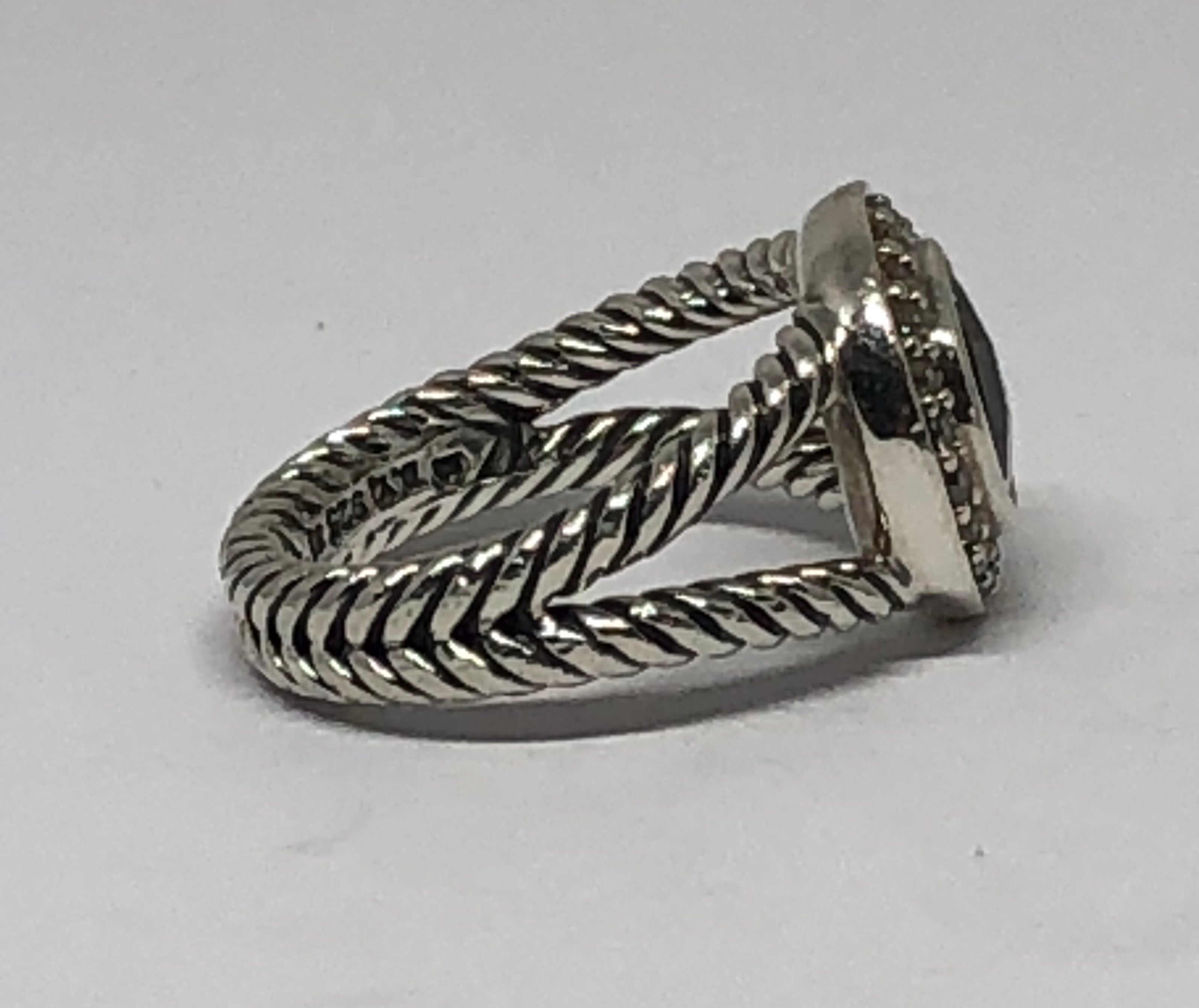 David Yurman Sterling Silver Diamond & Prasiolite Ring Size 6 - Queen May