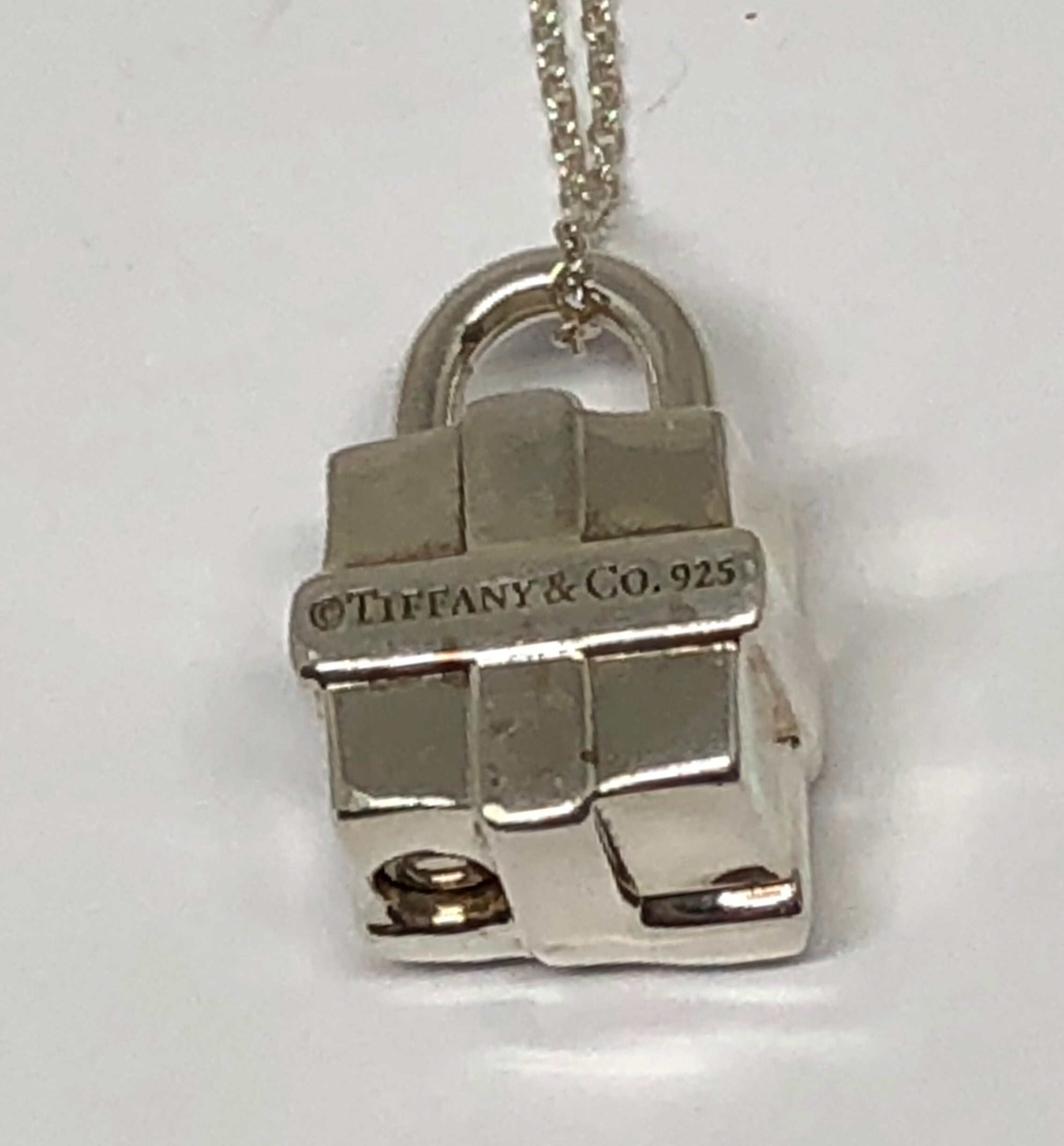 Tiffany & Co Sterling Silver Bow Box Present Charm Necklace 16.75" - Queen May