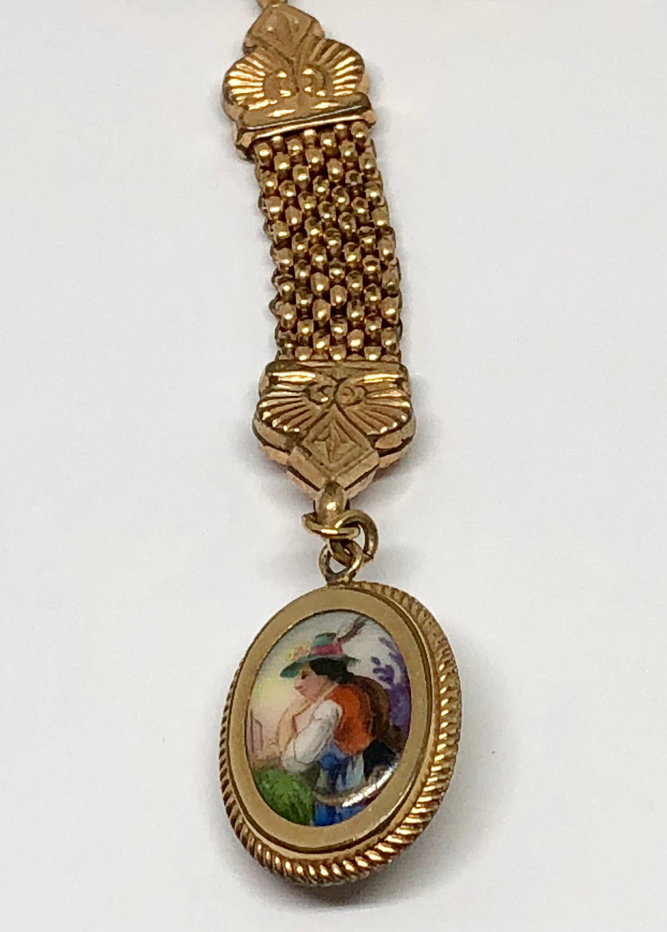 Victorian Gold Filled Double Sided Cameo & Hand Painted Swiss Maiden Necklace - Queen May