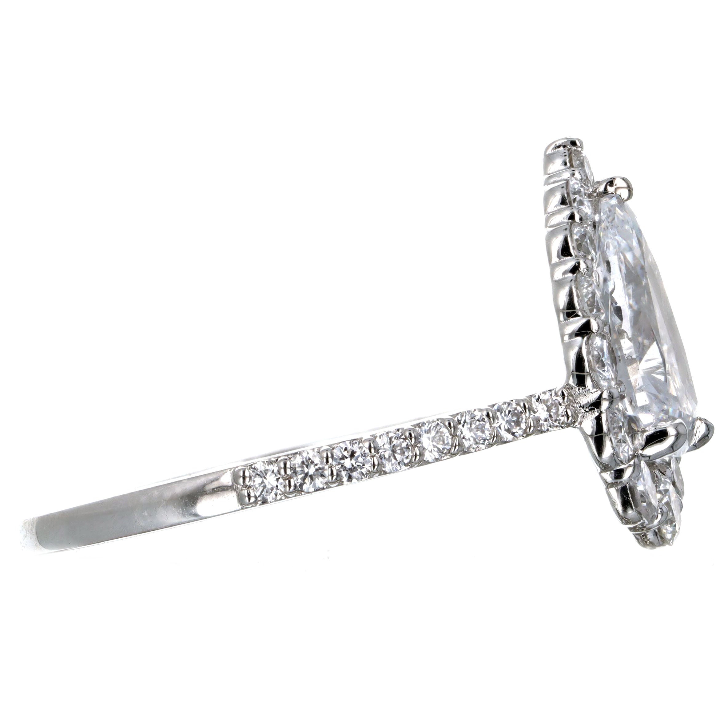 1.46 Carat Pear Diamond Graduated Halo Engagement Ring in Platinum GIA Certified - Queen May
