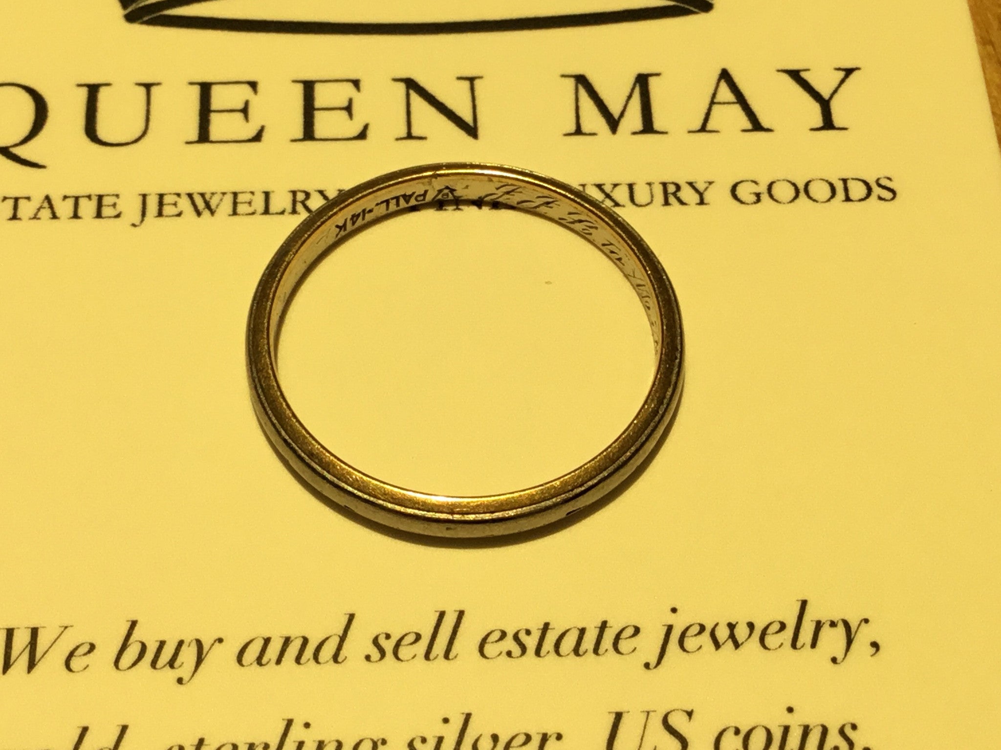 Vintage WWII 14K Gold & Palladium Love Tested Wedding Band Circa 1945 - Queen May