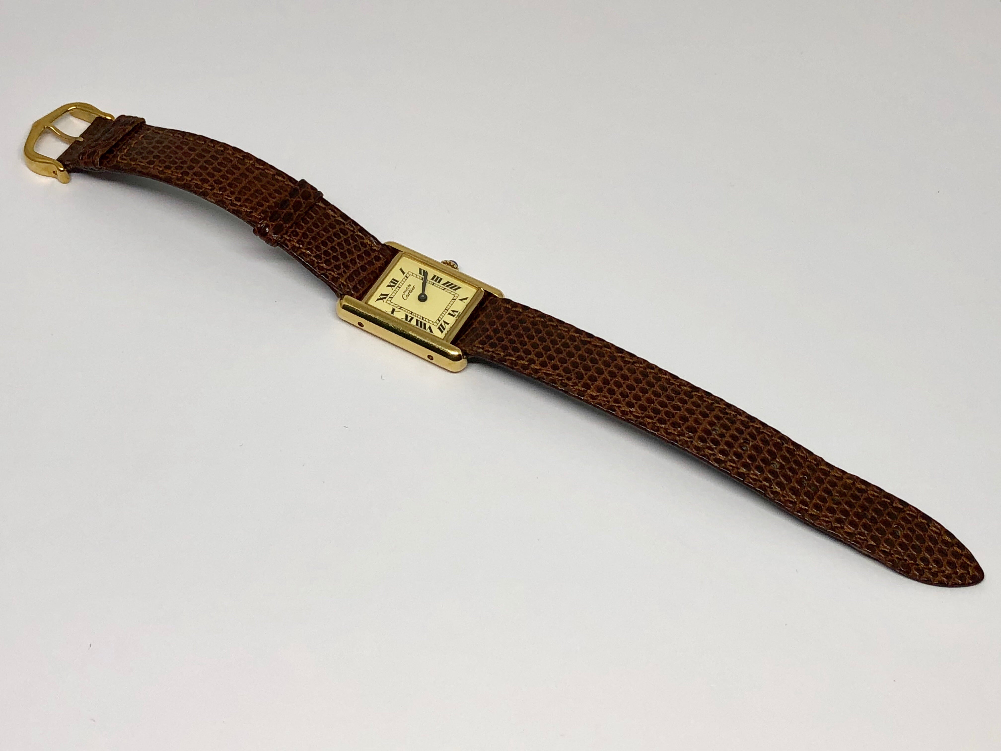 Cartier Sterling Silver Gold Washed Must de Cartier Tank Women's Watch Mechanical - Queen May